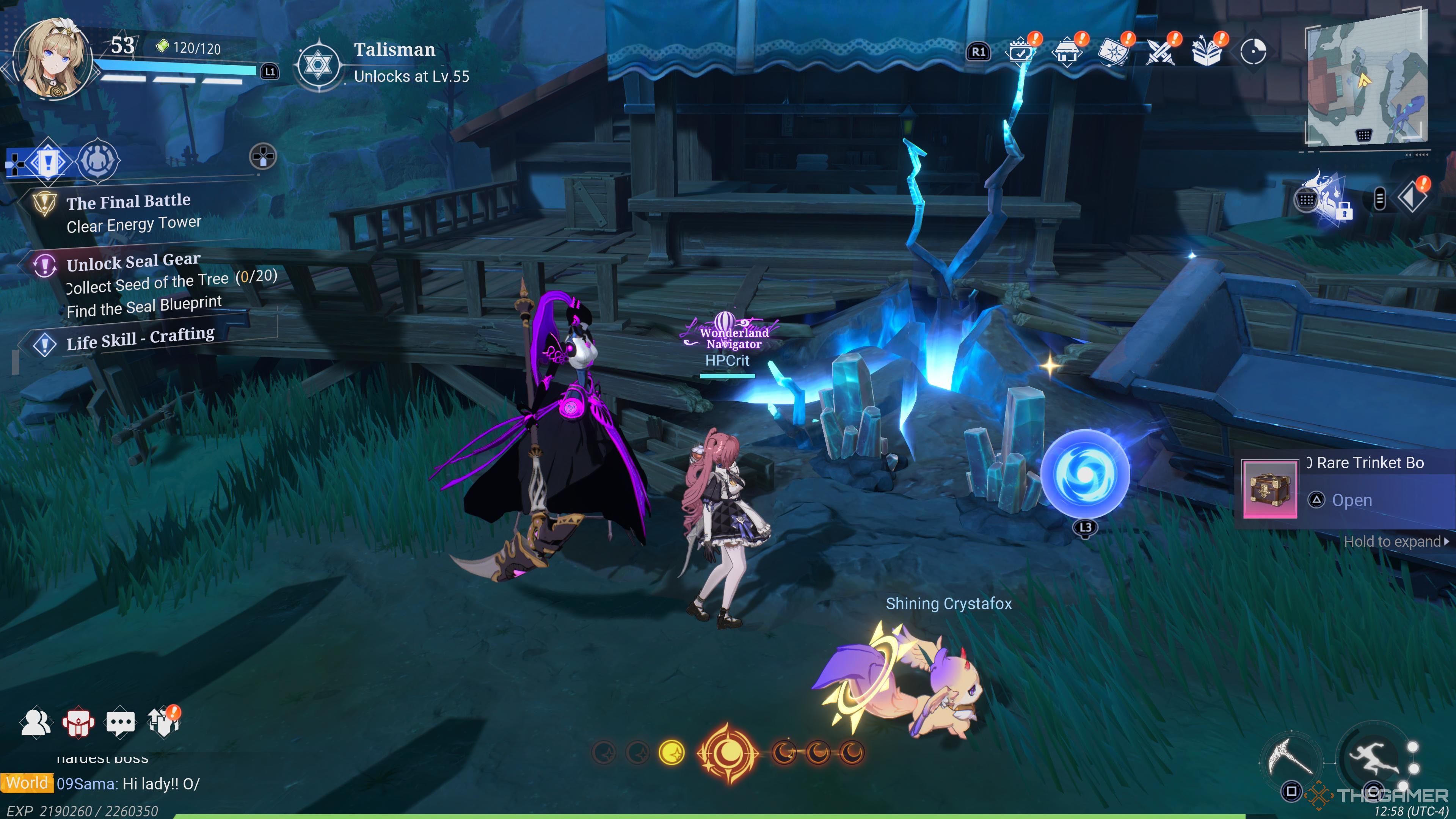 Two glowing rocks to be broken for minerals are in front of the player in Crystal of Atlan.
