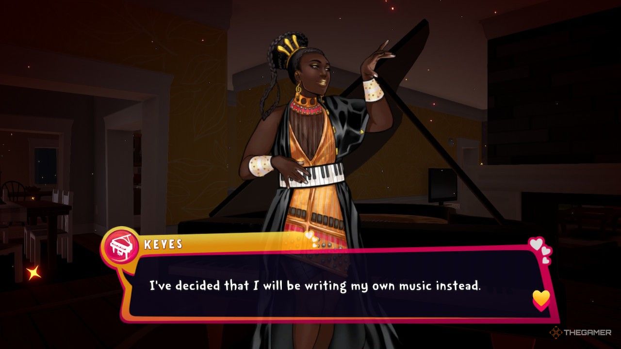 Keyes telling yuo she's composing music in Date Everything!