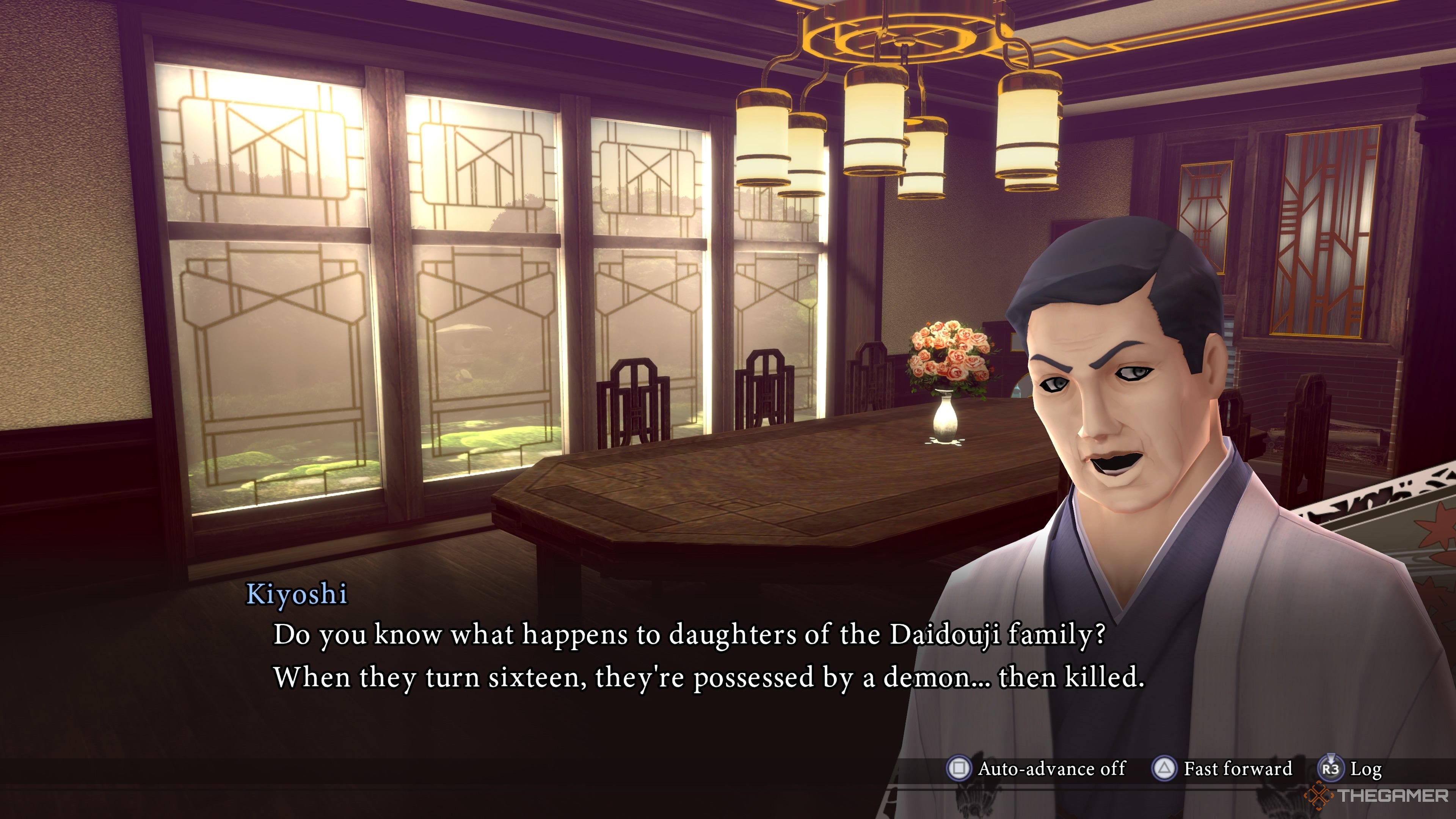Kiyoshi Daidouji sharing the secret of the Daidouji family in Raidou Remastered The Mystery of the Soulless Army.-1