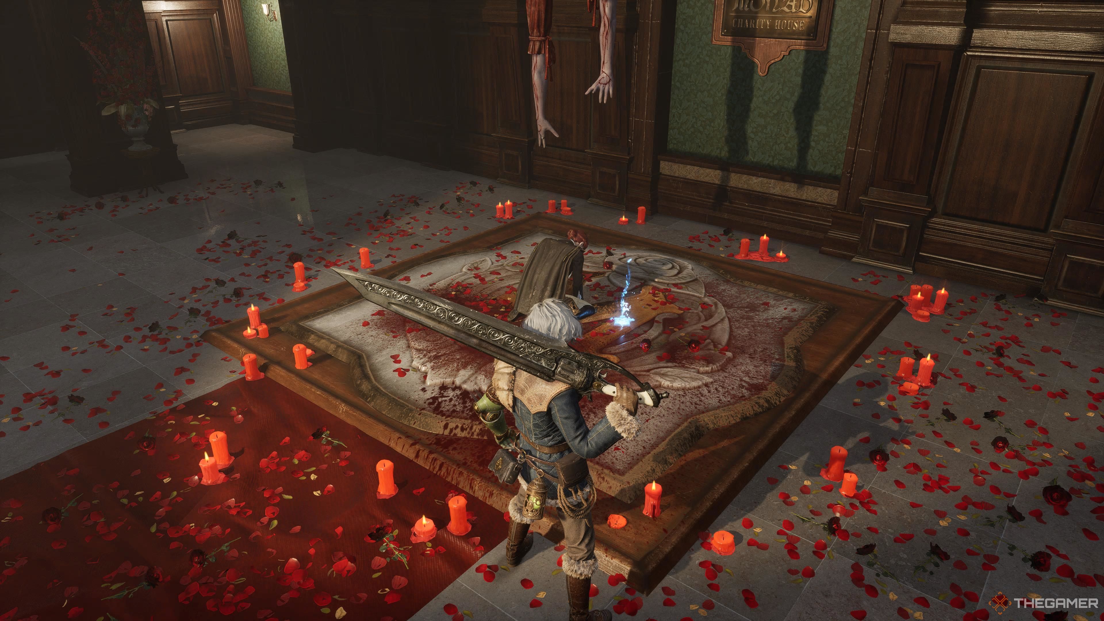 Lea crouching down at the beginning of the Monad Charity House dungeon in Lies Of P Overture.