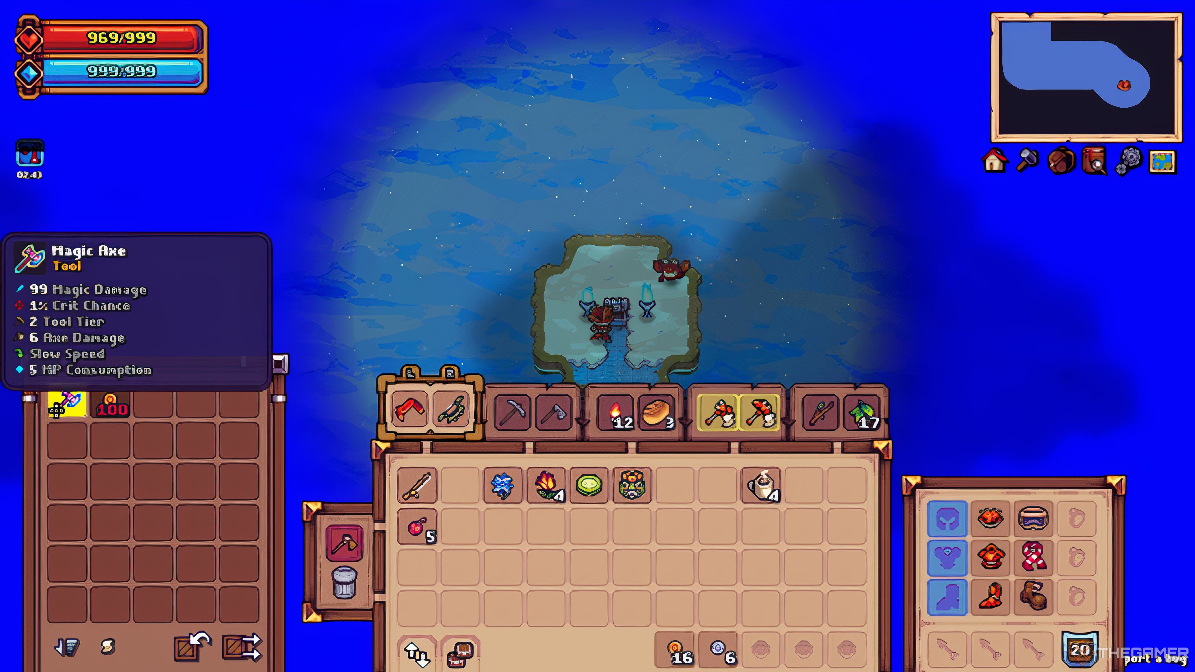 The Magic Axe in a chest on the southest corner island in Tinkerlands.