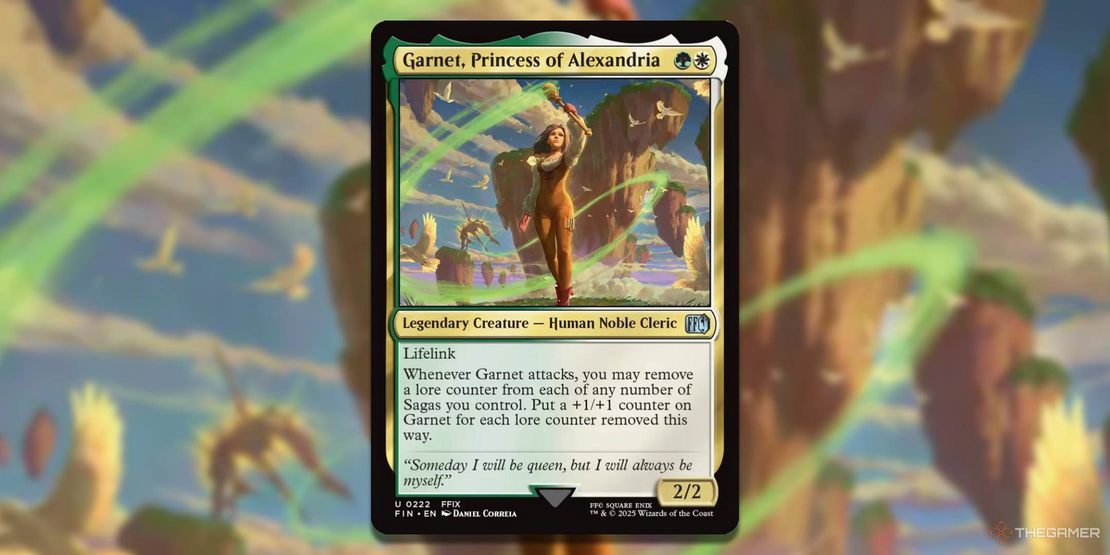 MTG Garnet, Princess of Alexandria card with the art in the background.