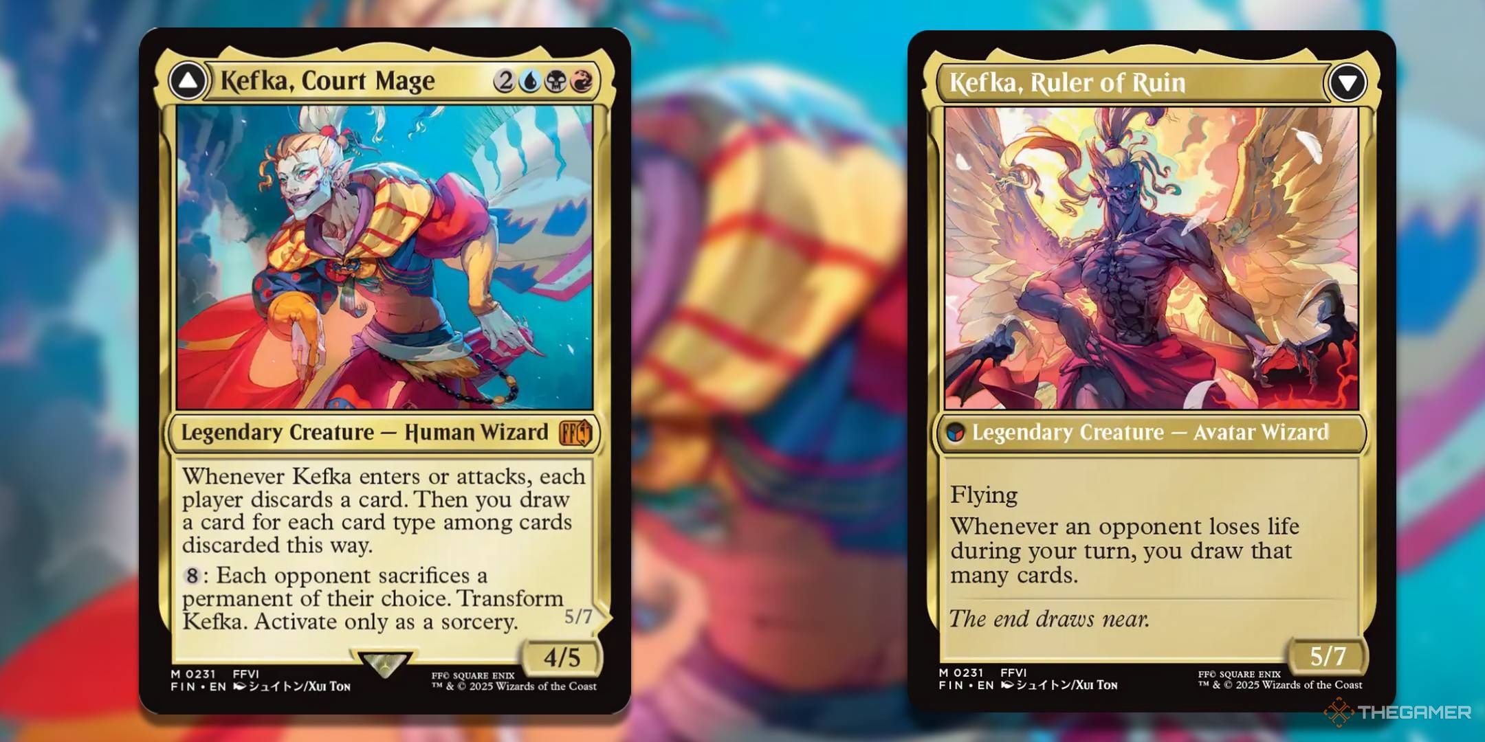 MTG Kefka, Court Mage card with the art in the background.