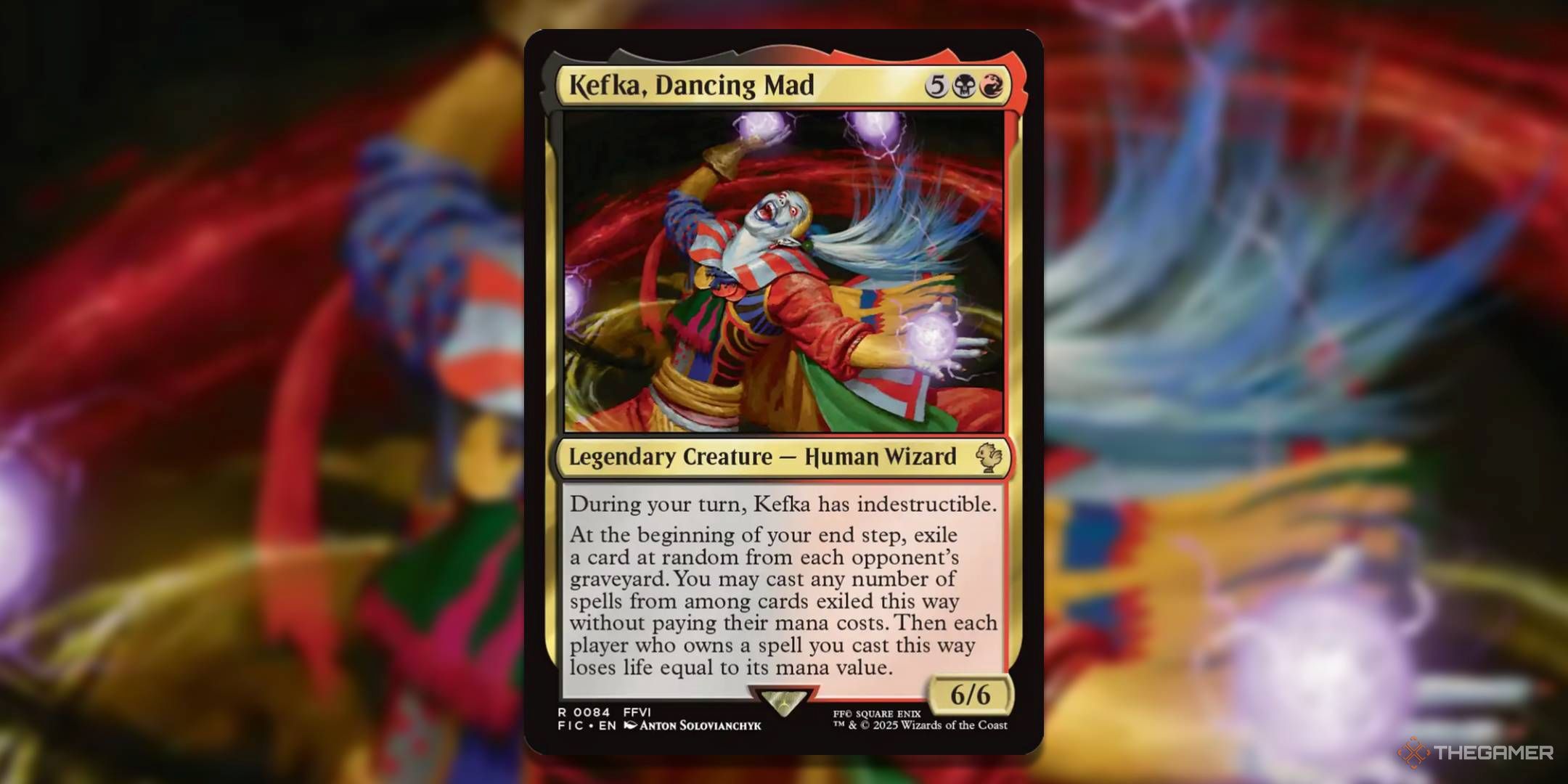MTG Kefka, Dancing Mad card with the art in the background.