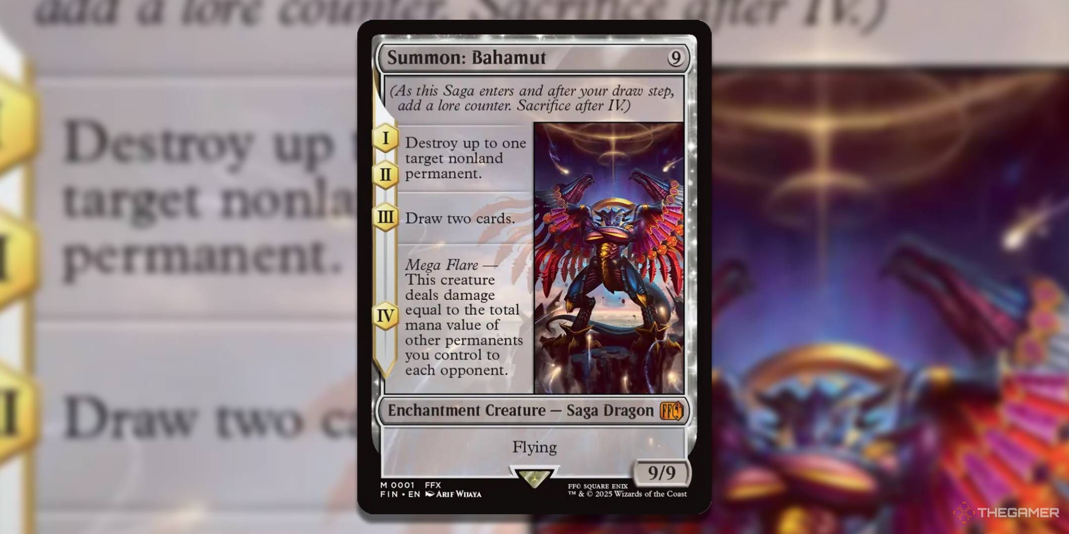 MTG Summon Bahamut card with the art in the background.