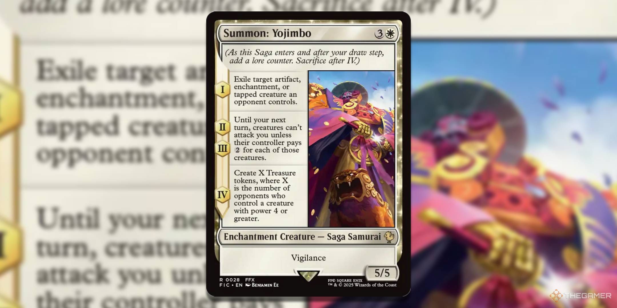 MTG Summon Yojimbo card with the art in the background.