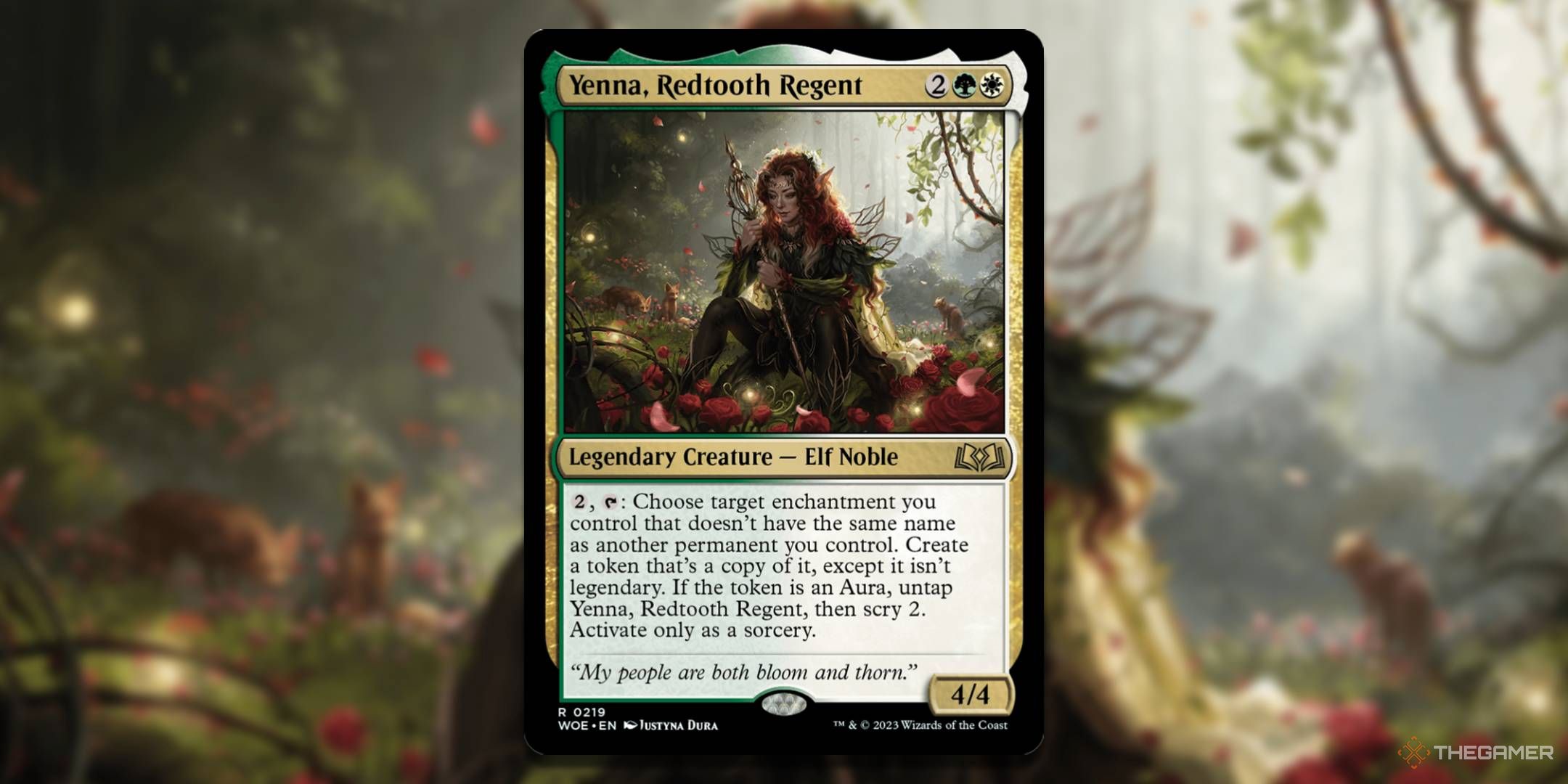 MTG Yenna, Redtooth Regent card with the art in the background.