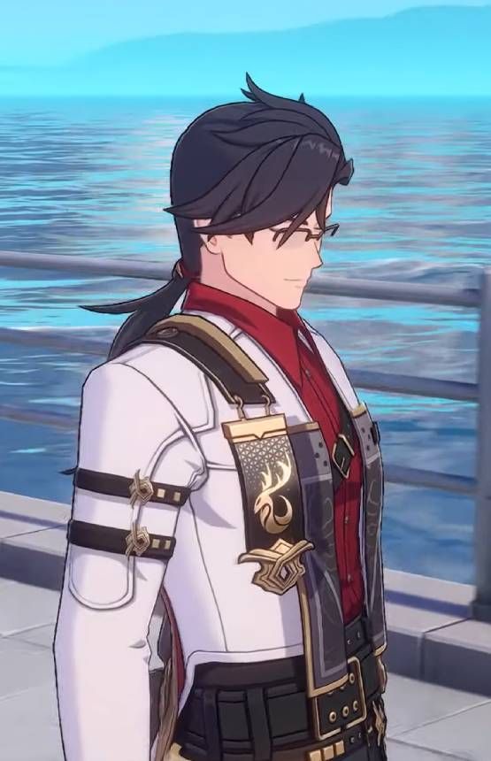 Neverness To Everness, Adler character, man with glasses and black hair, wearing a white suit.