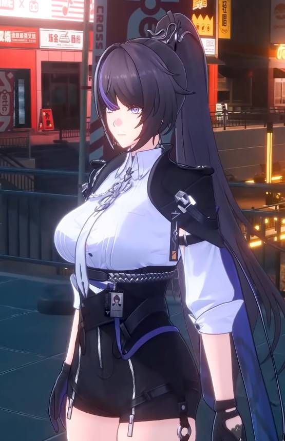 Neverness To Everness, Alphard character, long back hair, white shirt.