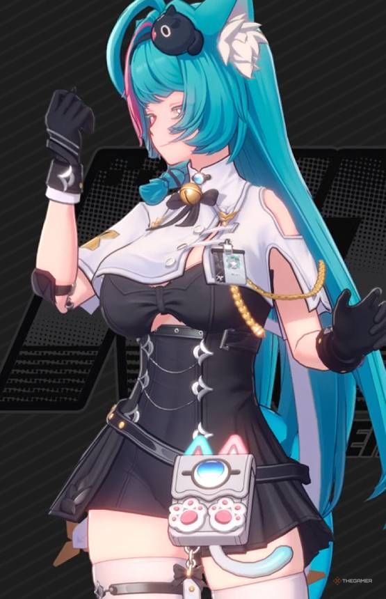 Neverness To Everness, character called Mint - wearing a dress with long blue hair, black gloves.