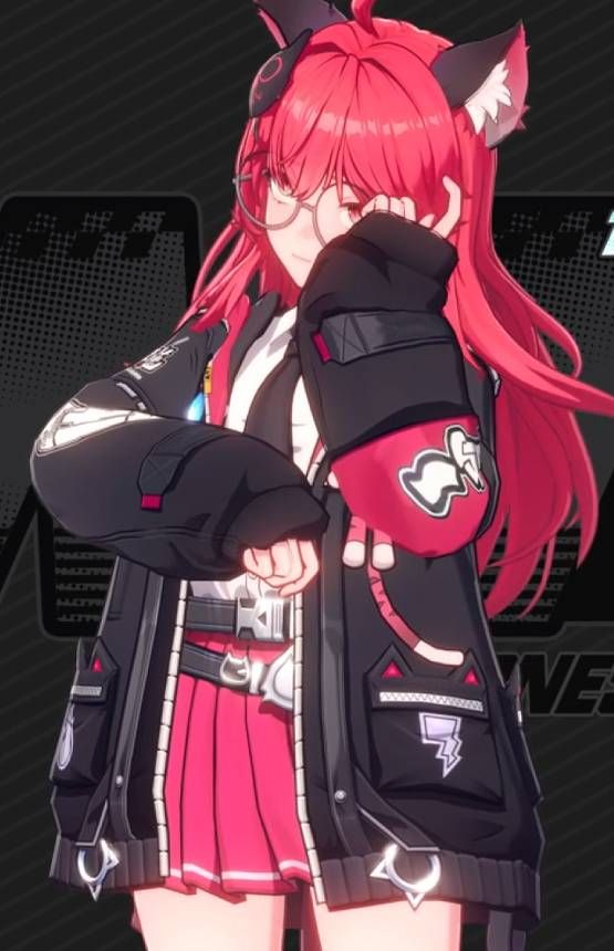 Neverness To Everness, Nanallay character, young girl with red hair, wolf ears, black jacket.