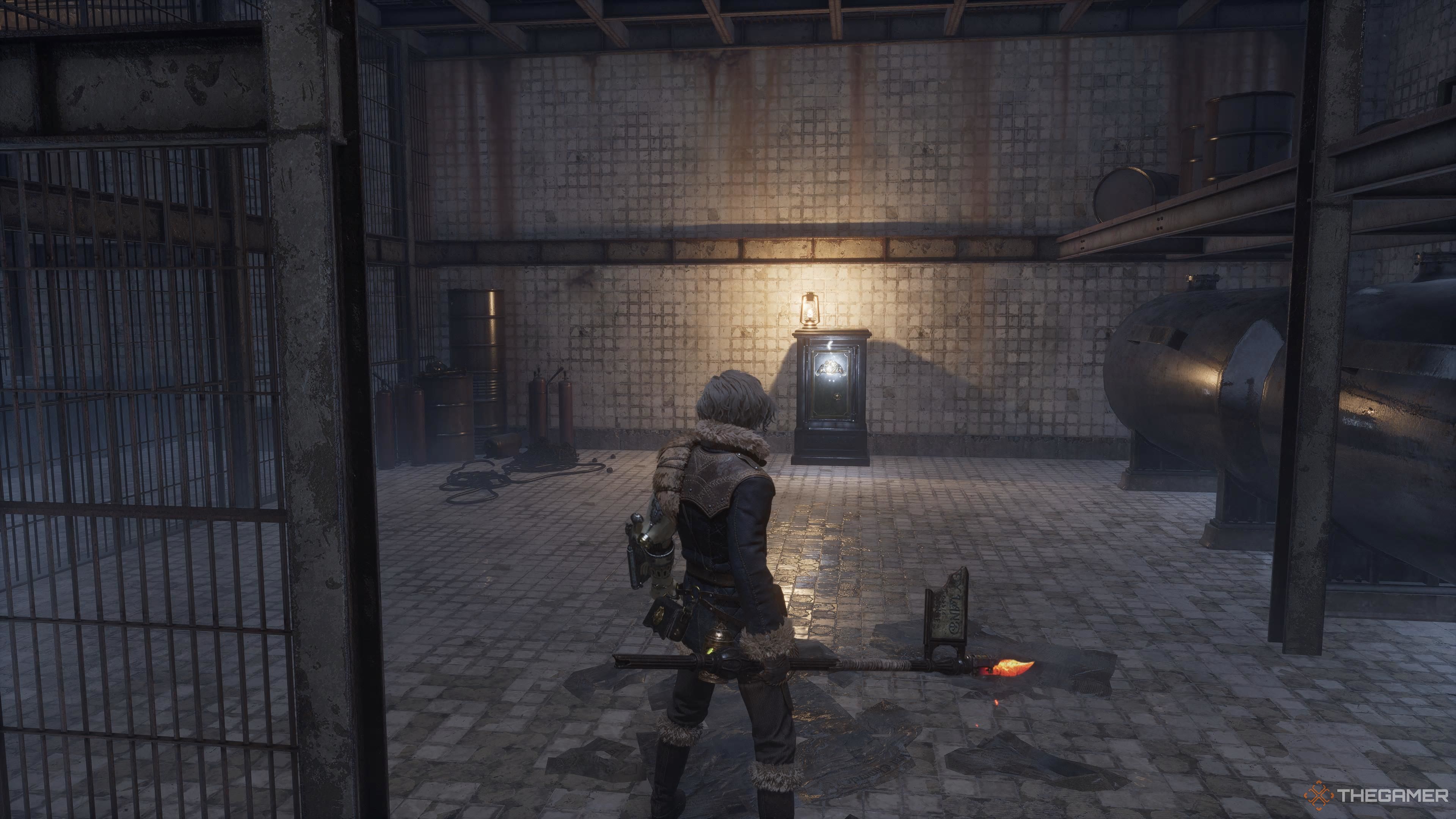 P facing the safe after defeating the miniboss in the Elixir Research Zone of Lies Of P Overture.