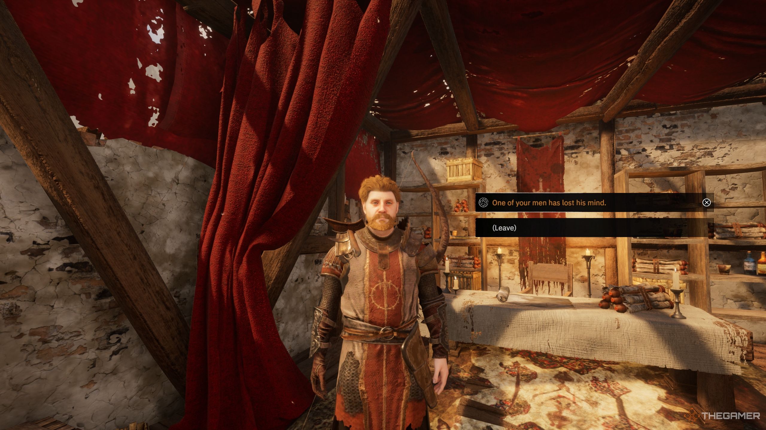 Player is speaking to Denholm about the mad scout - Tainted Grail The Fall Of Avalon 