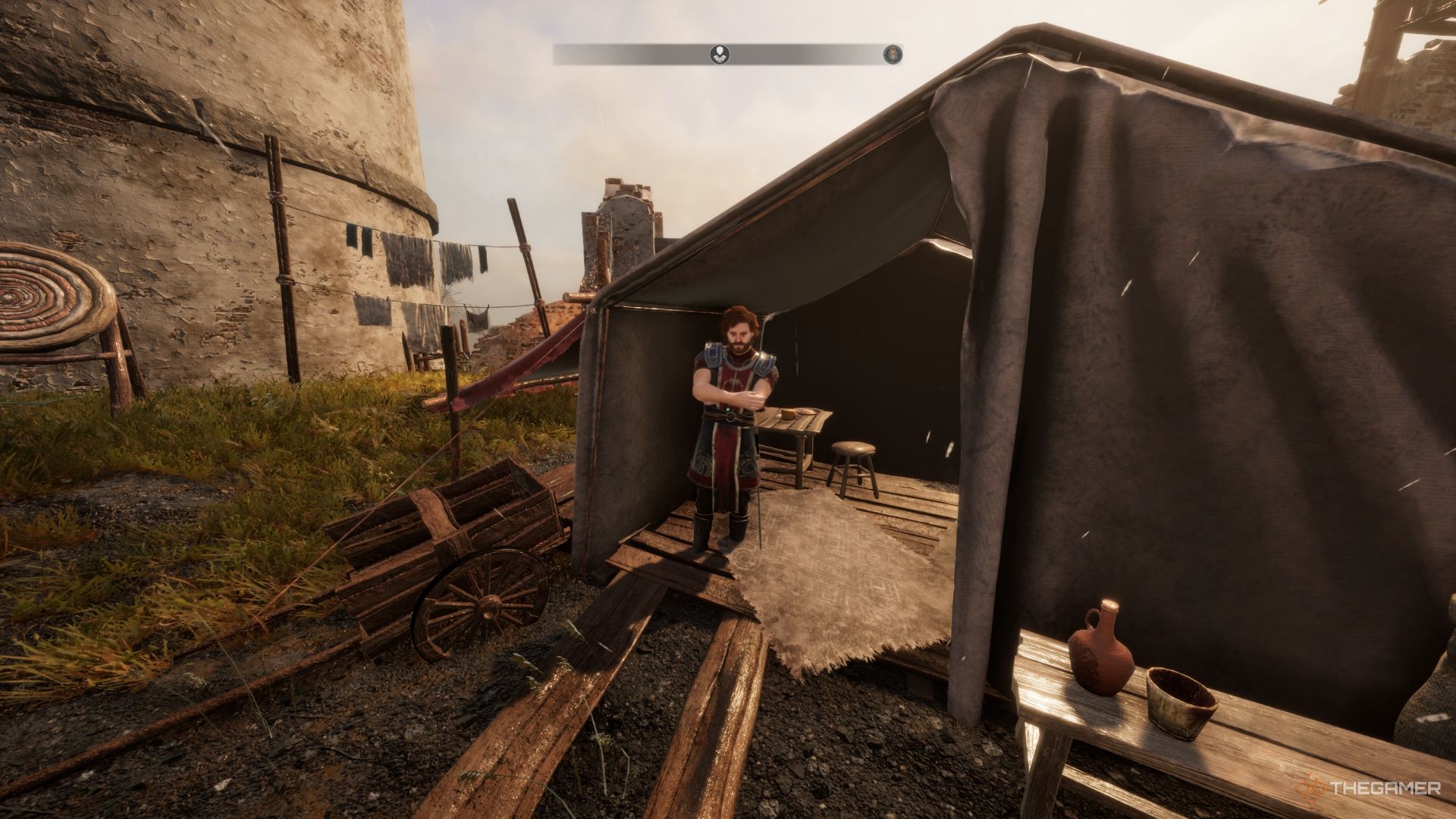Player standing in front of Asgall - Tainted Grail The Fall Of Avalon 