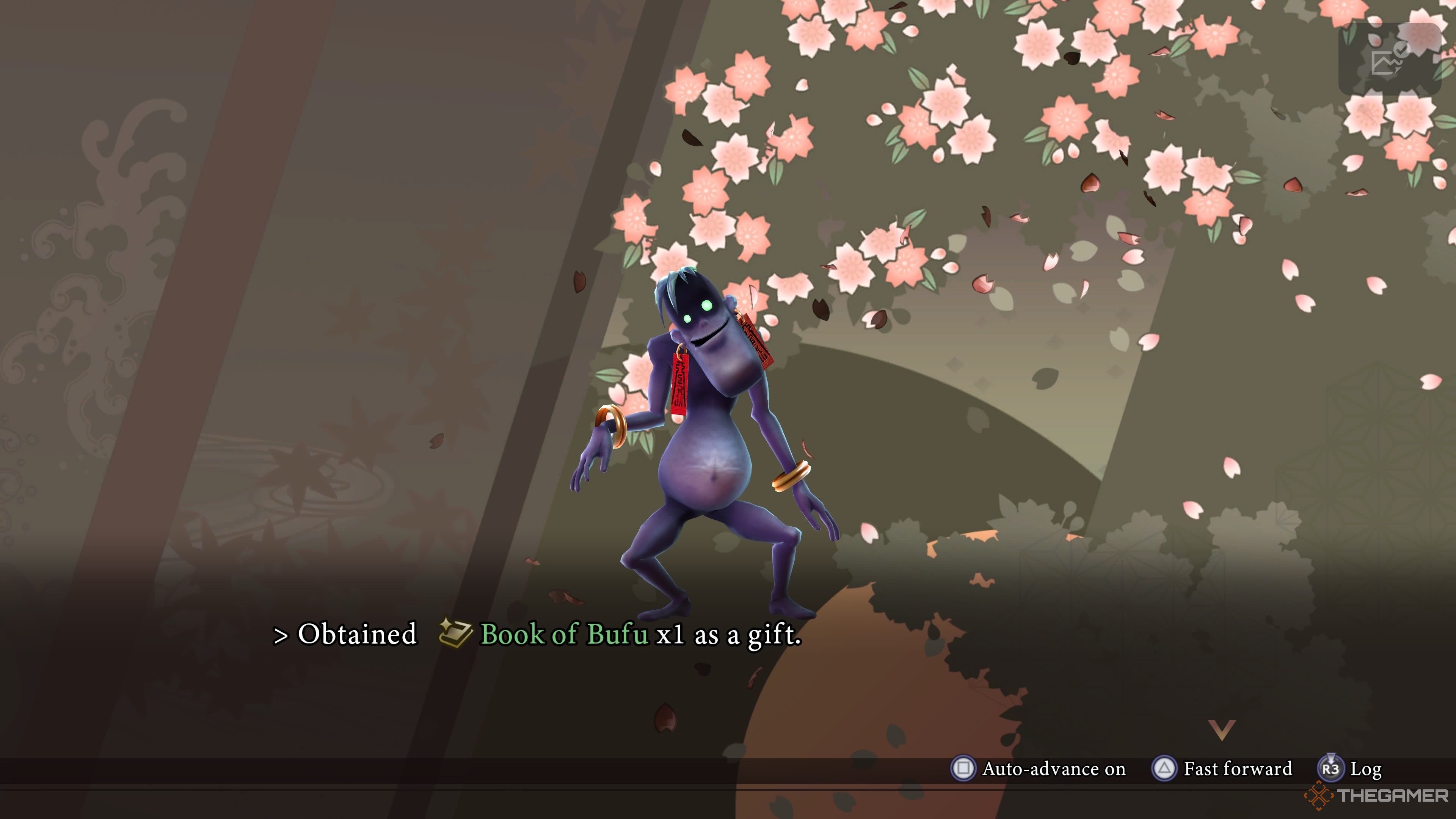 Preta giving Raidou a Book of Bufu in Raidou Remastered The Mystery of the Soulless Army.