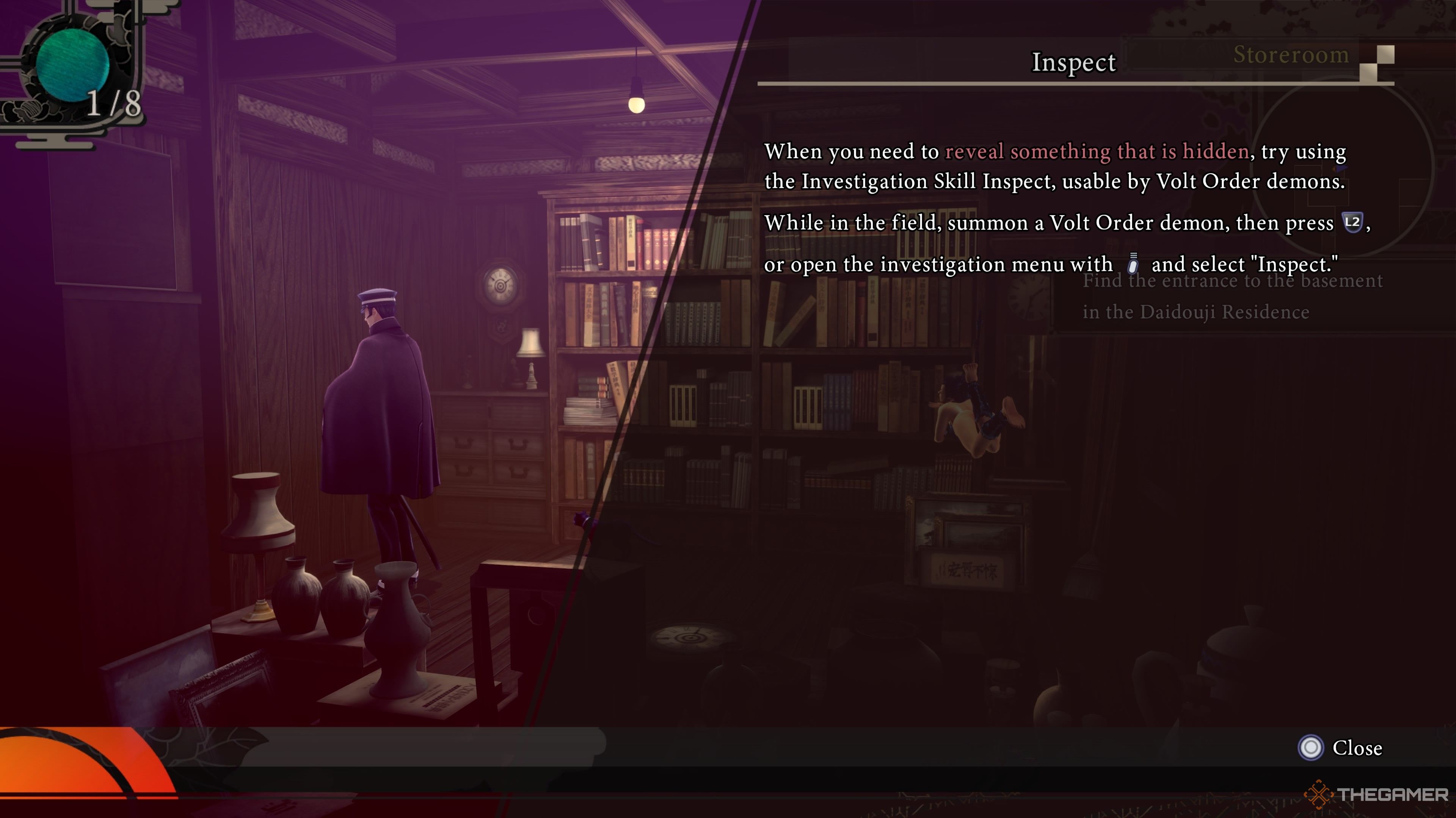Raidou learning to use inspect in Raidou Remastered The Mystery Of The Soulless Army.