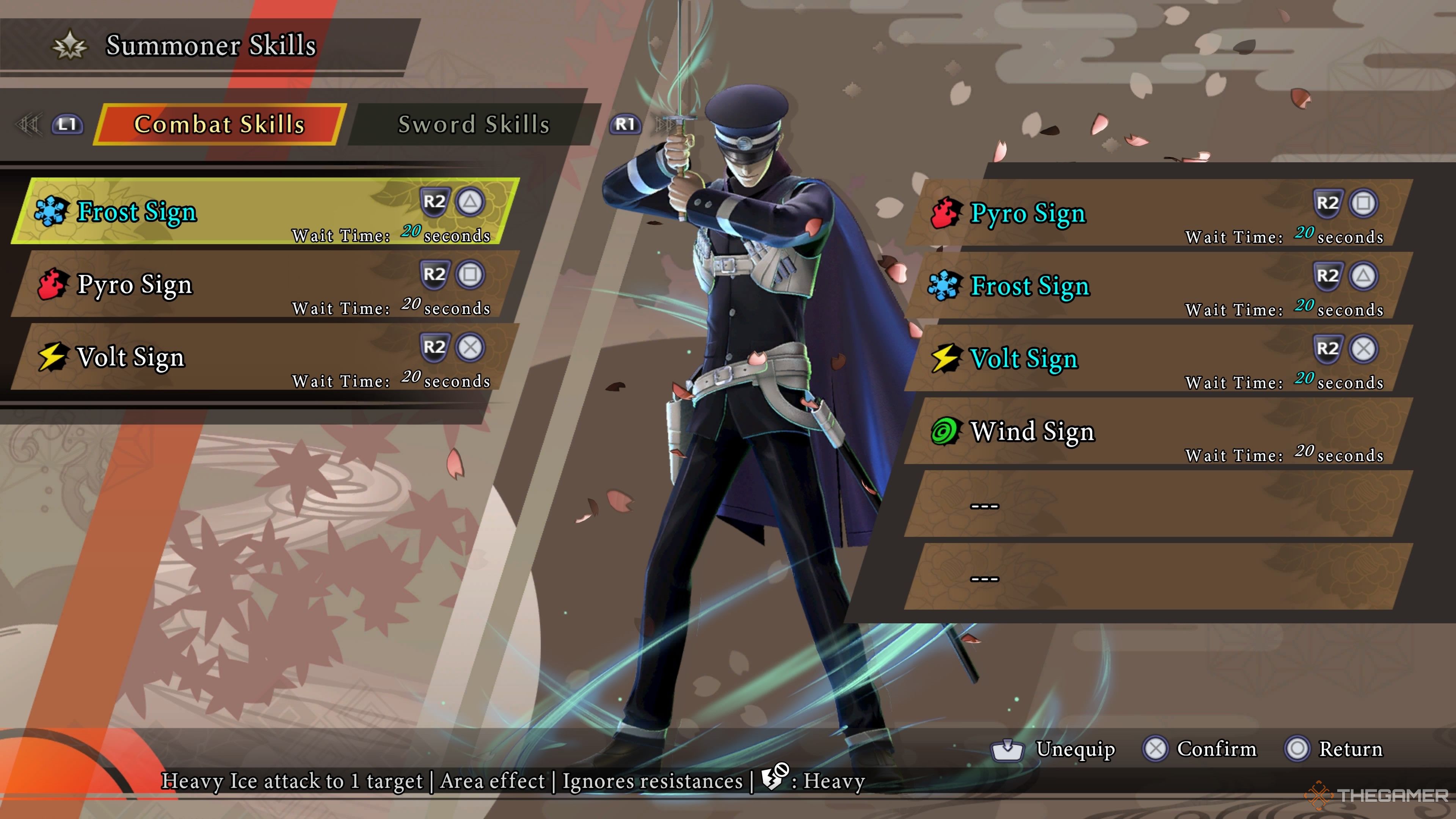 Raidou with Frost, Pyro, and Volt Sign in Raidou Remastered The Mystery of the Soulless Army.