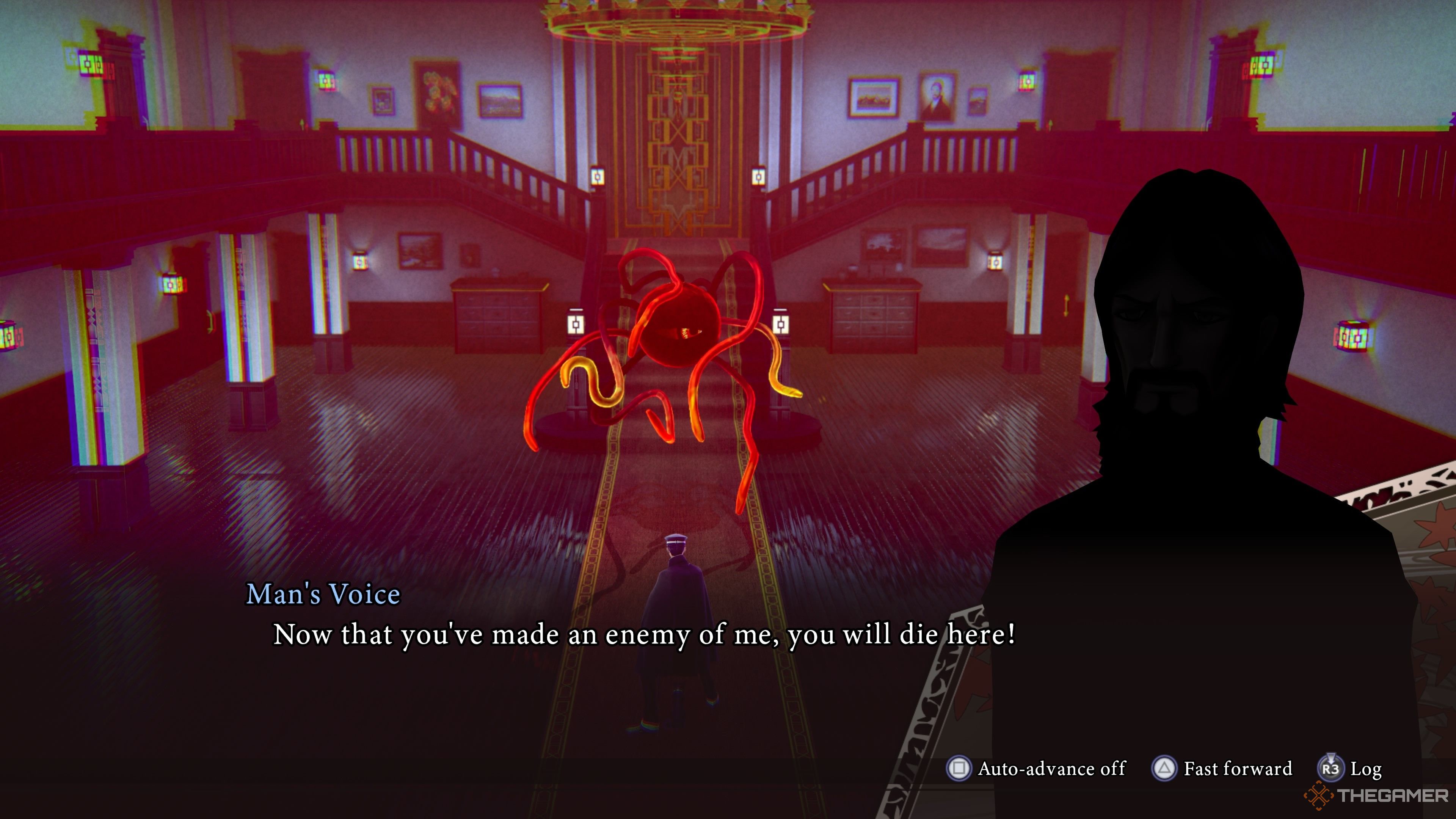 Rasputin at Daidouji Manor taunting Raidou before the Ichimokuren fight in Raidou Remastered The Mystery of the Soulless Army.-1