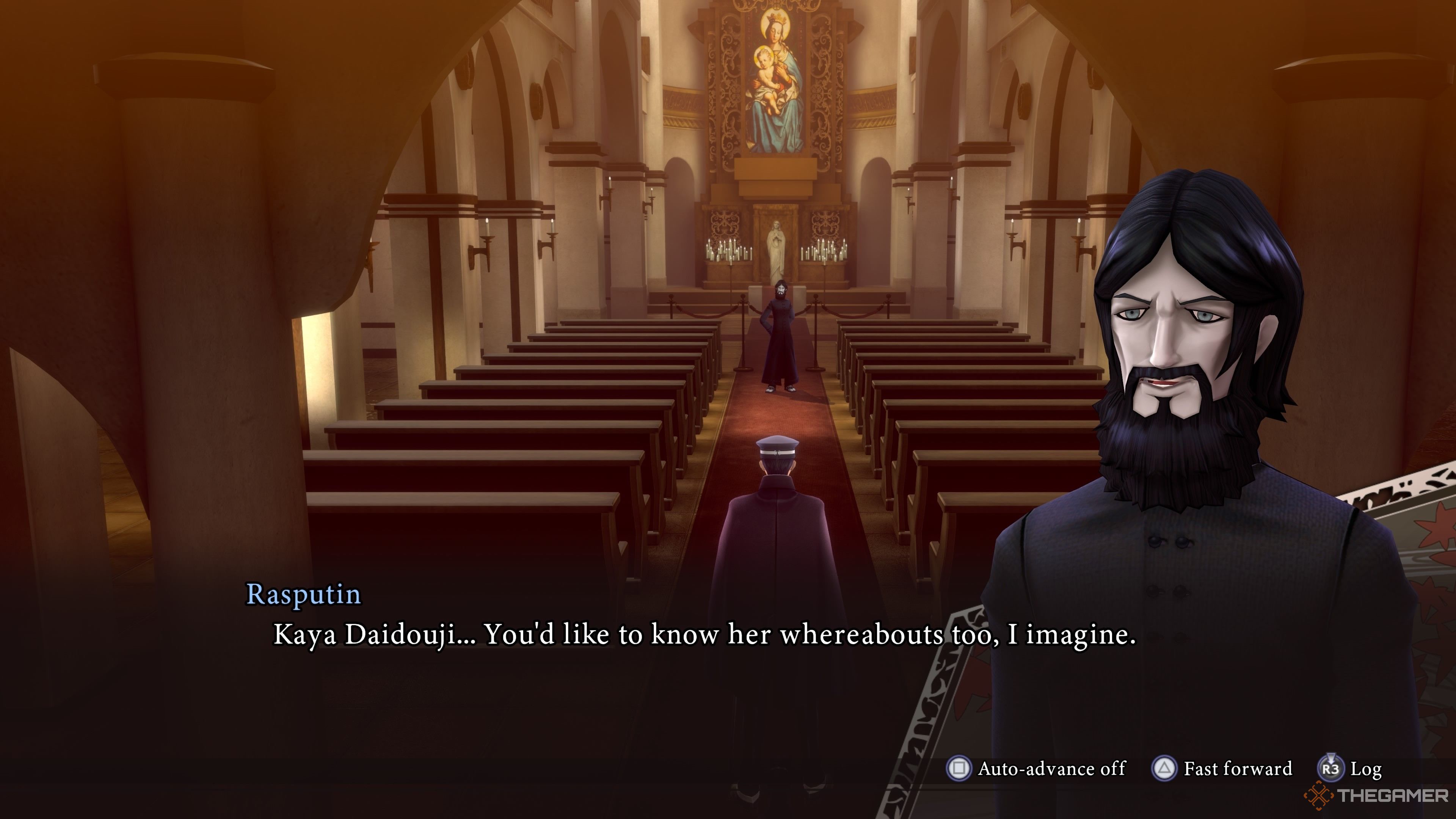 Rasputin taunting Raidou at the catholic church in Raidou Remastered The Mystery of the Soulless Army.