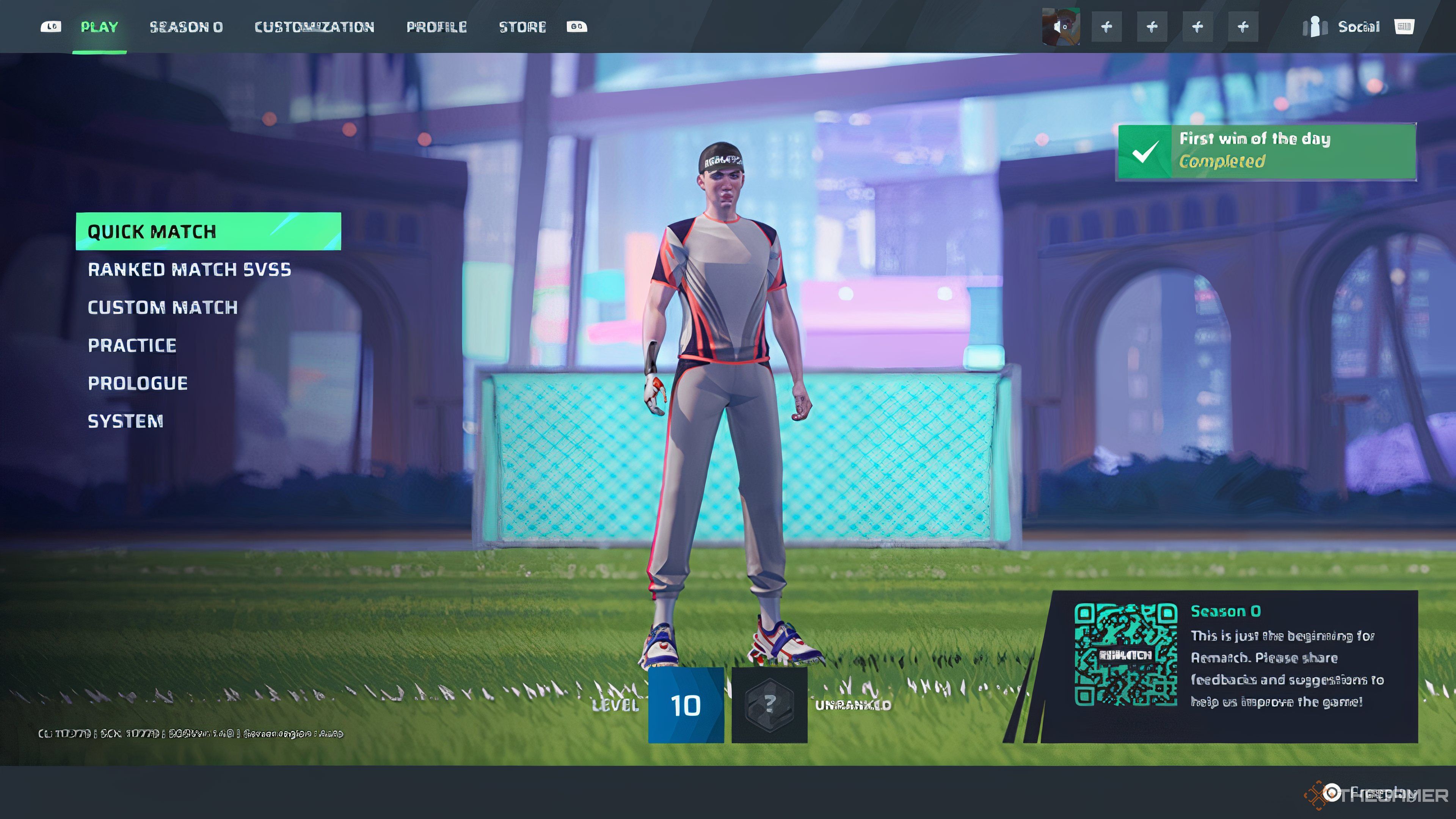 The main menu in Rematch.