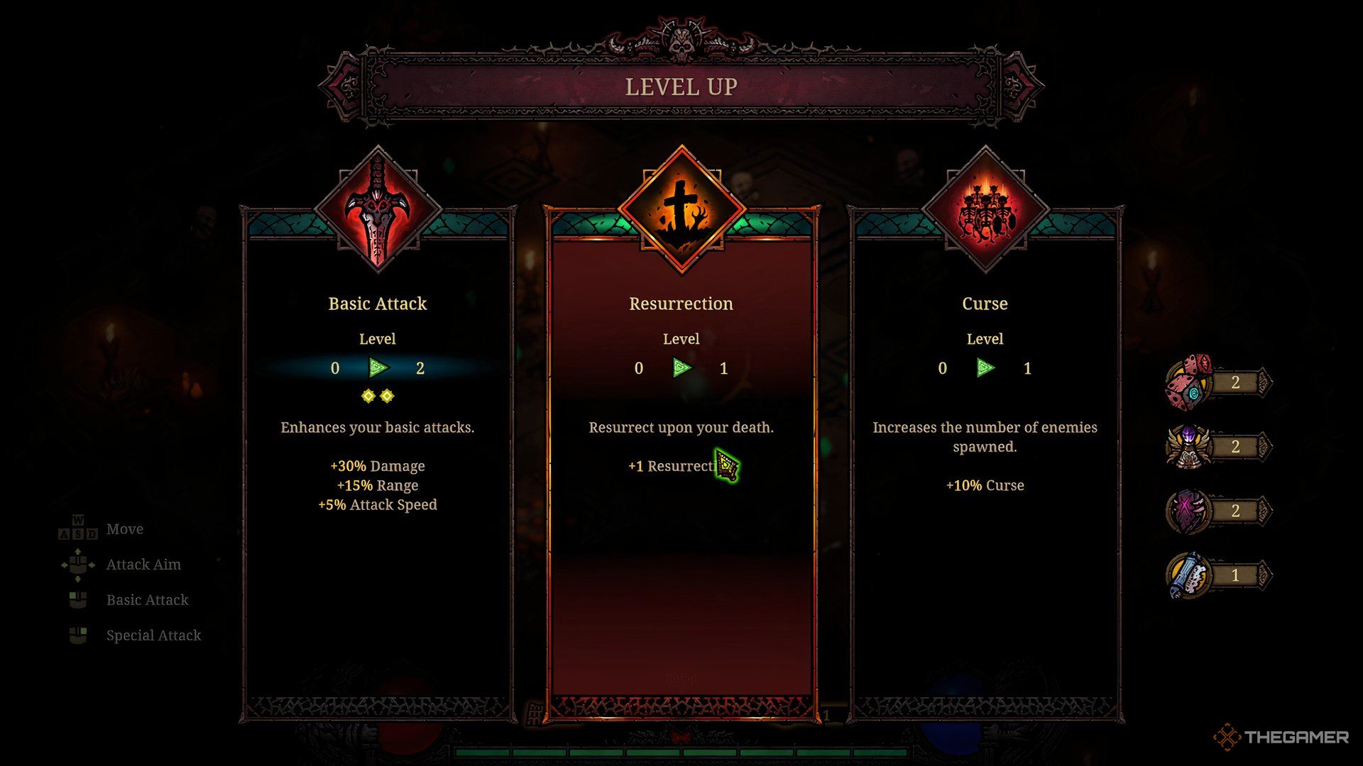 Resurrection option on level up in Tower of Babel Survivors of Chaos.