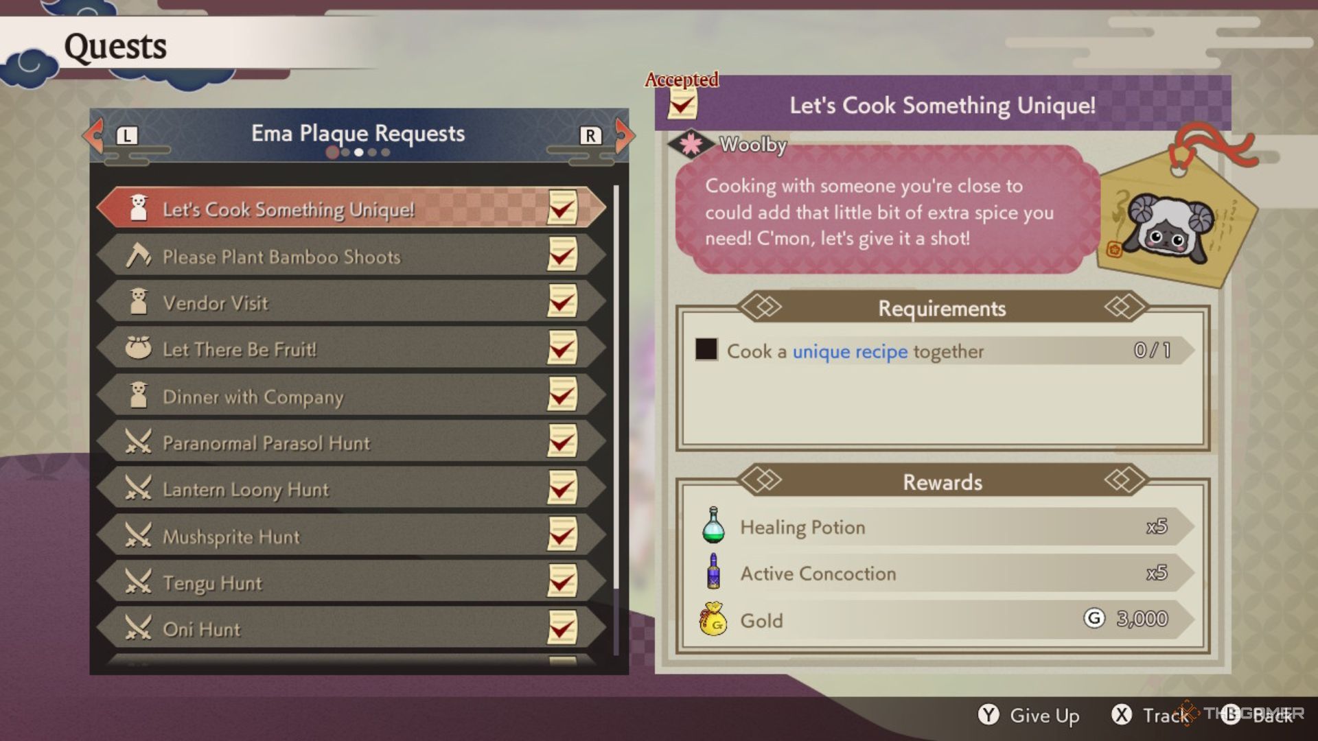 Rune Factory Guardians Of Azuma ema plaque requests screen.