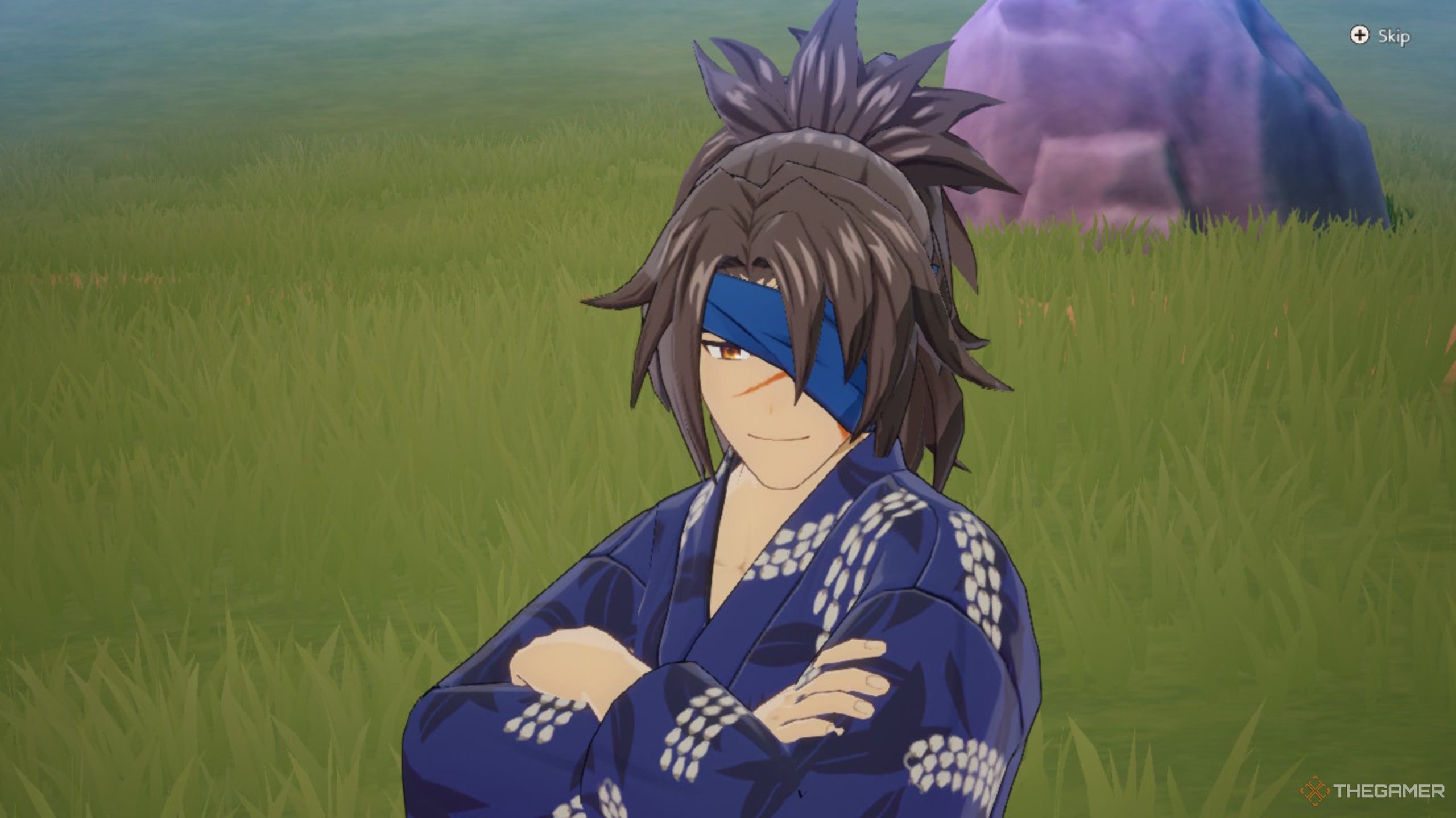 Rune Factory Guardians Of Azuma Murasame posing during hangout.