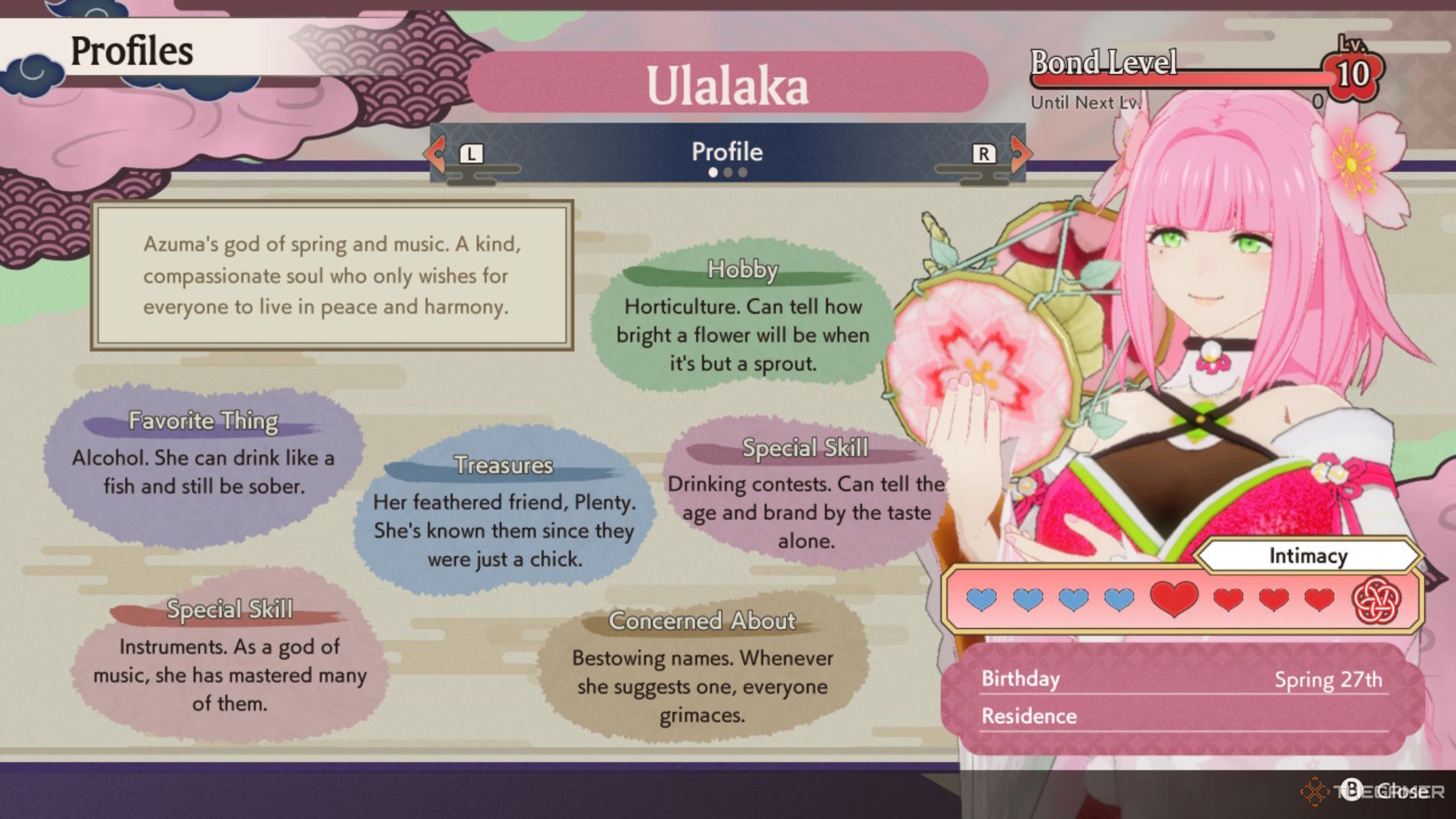 Rune Factory Guardians Of Azuma overview screen with all details.