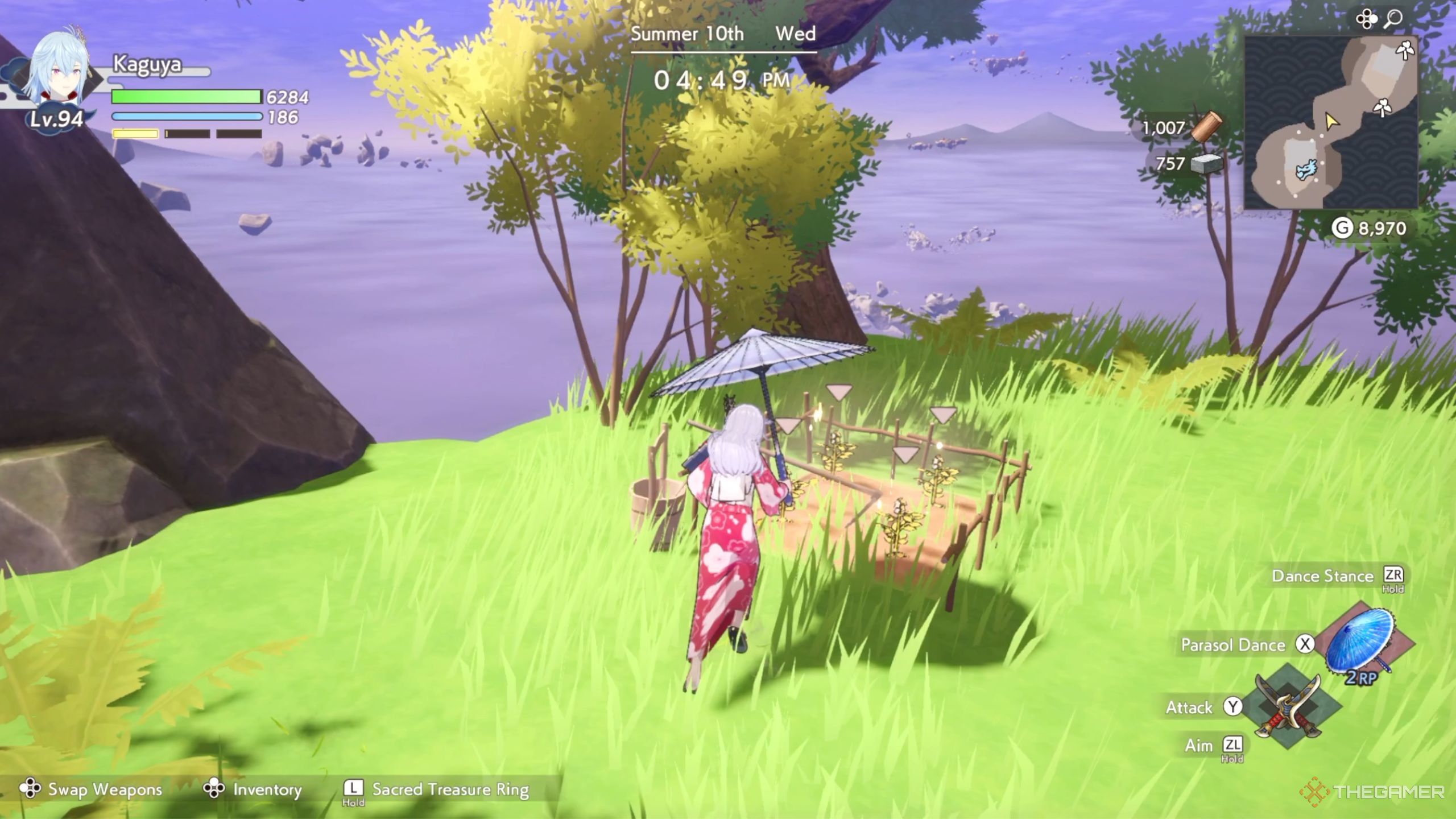 Rune Factory Guardians Of Azuma picking golden potato seeds from the ground.