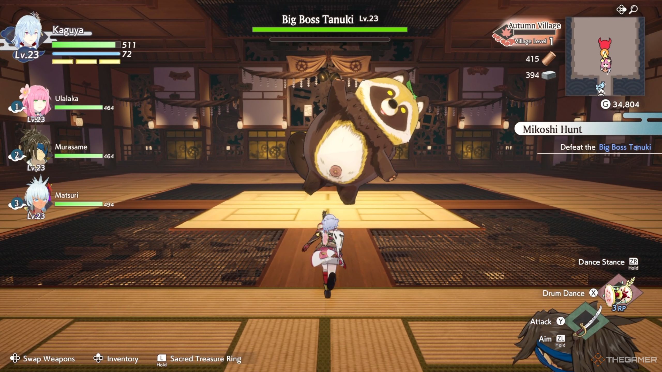 Rune Factory Guardians Of Azuma running into the big boss tanuki fight.