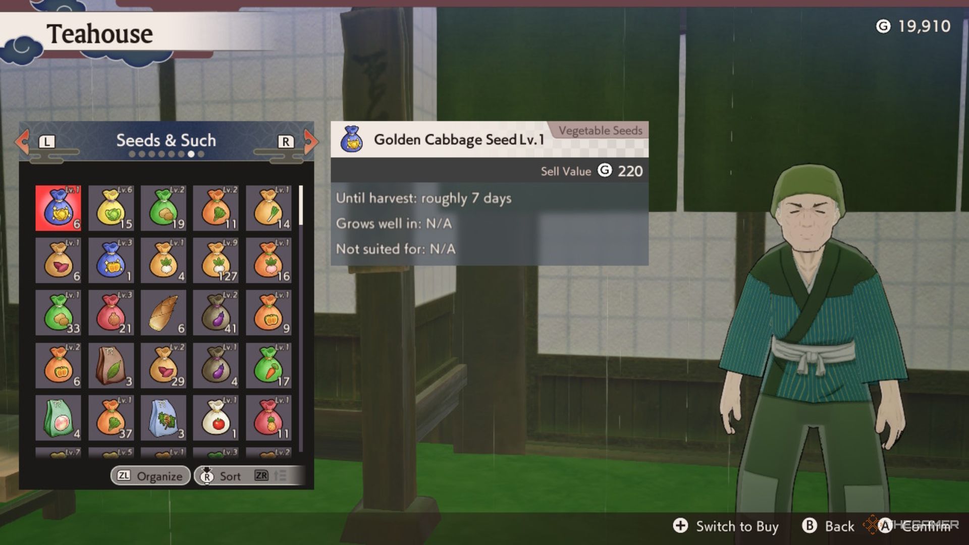 Rune Factory Guardians Of Azuma selling seeds to a merchant.
