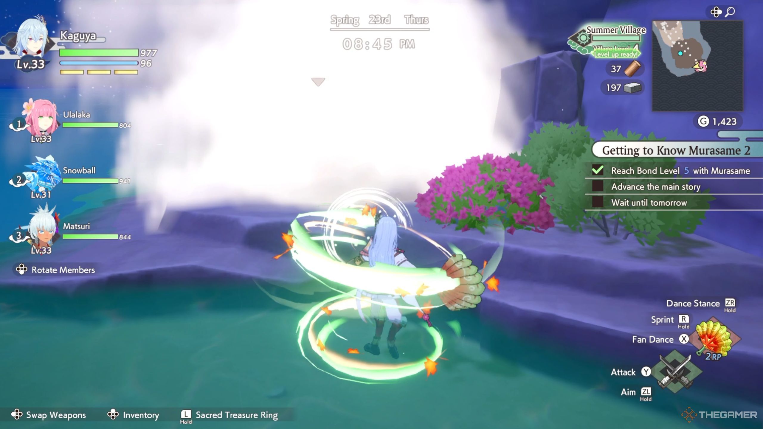 Rune Factory Guardians Of Azuma using Sacred Fan on the fog.
