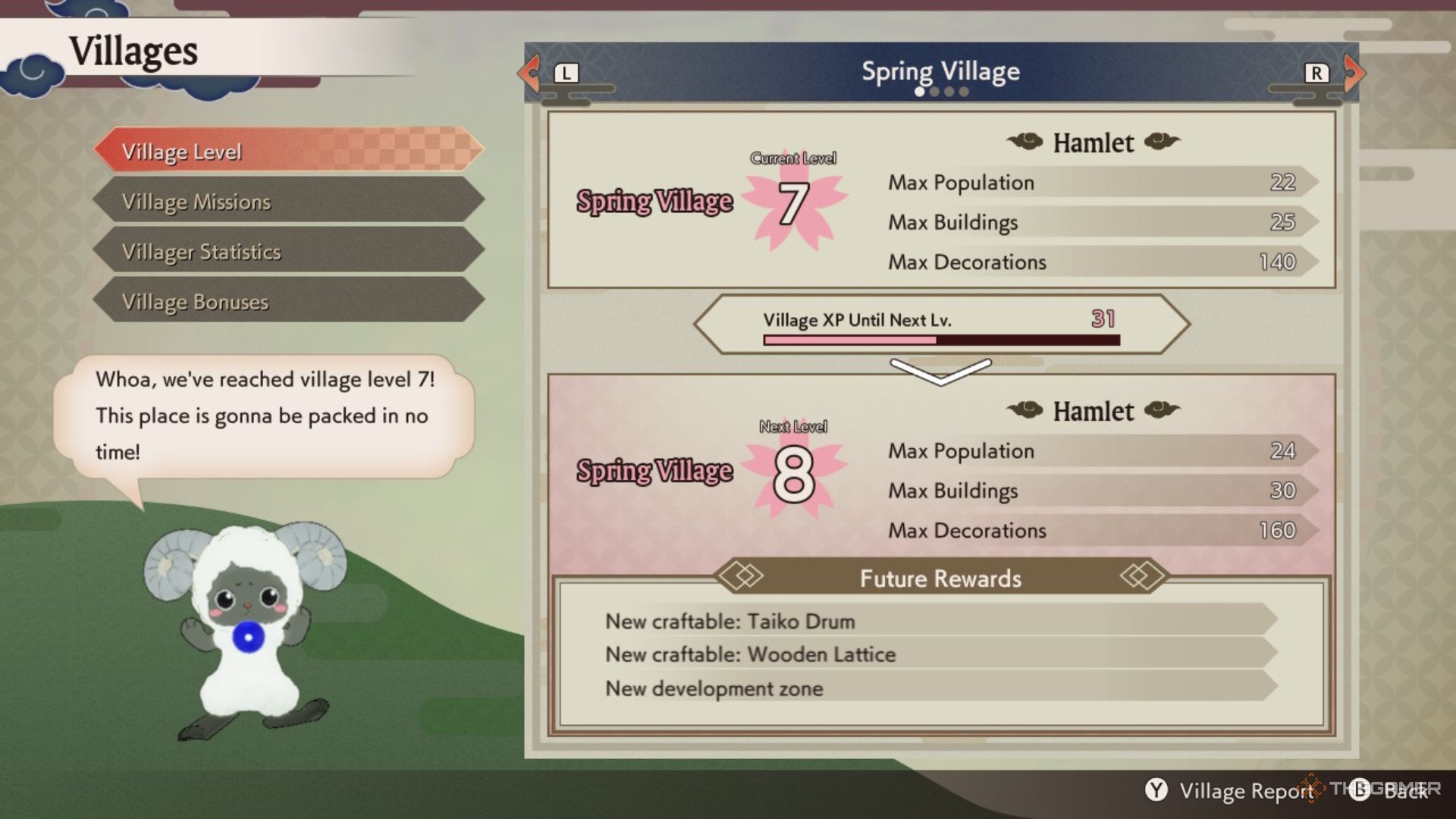 Rune Factory Guardians Of Azuma village information screen.