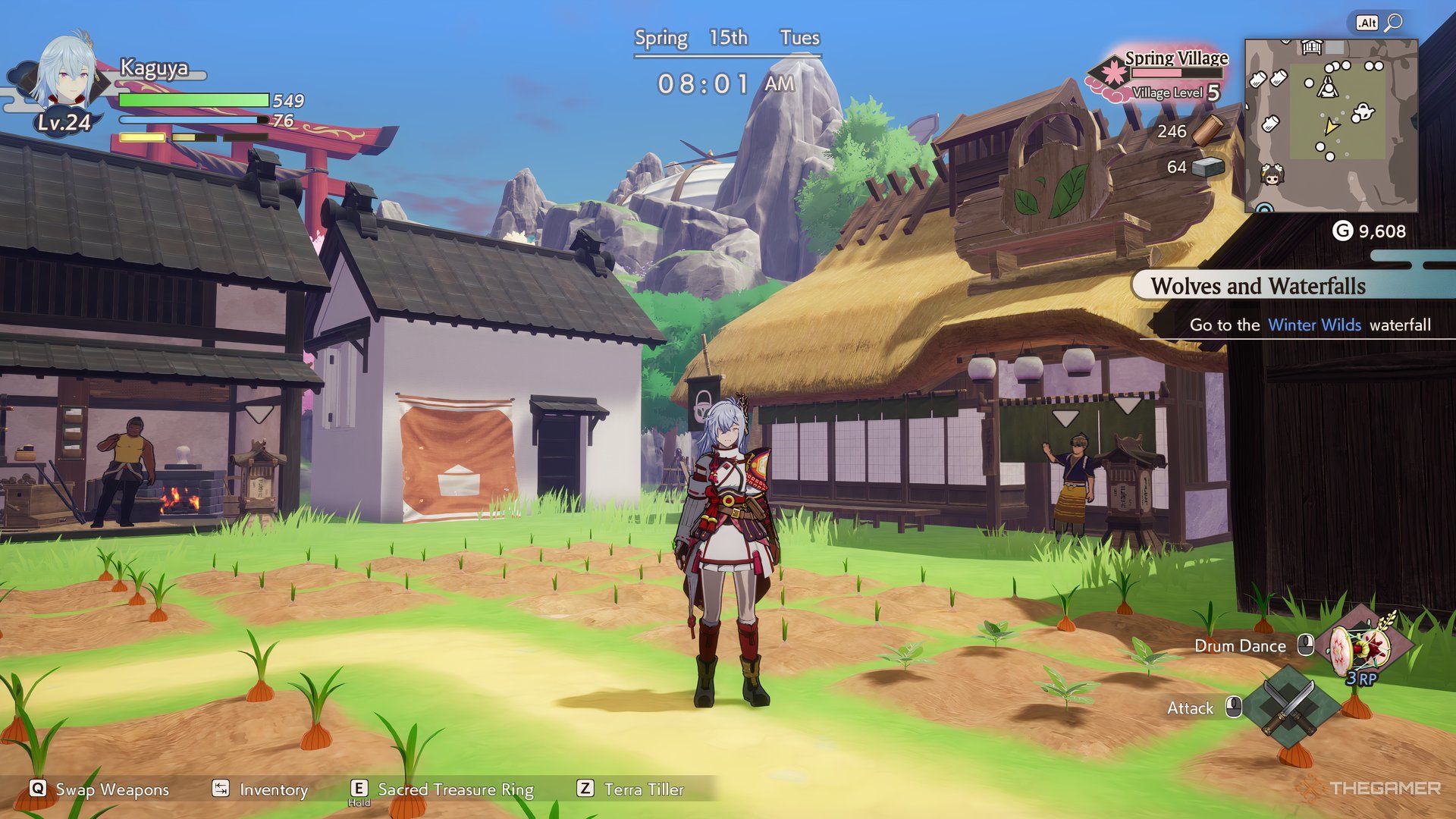 Shops are built around the farm in Rune Factory: Guardians of Azuma.