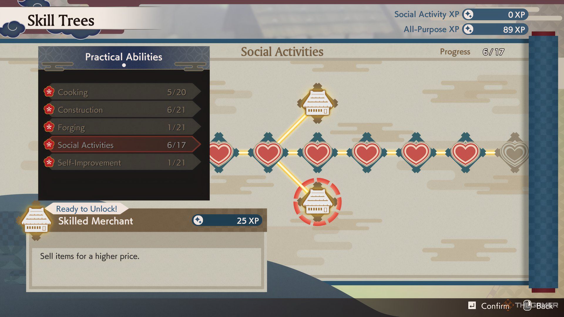 The Skilled Merhcant skill is shown in Rune Factory: Guardians of Azuma.