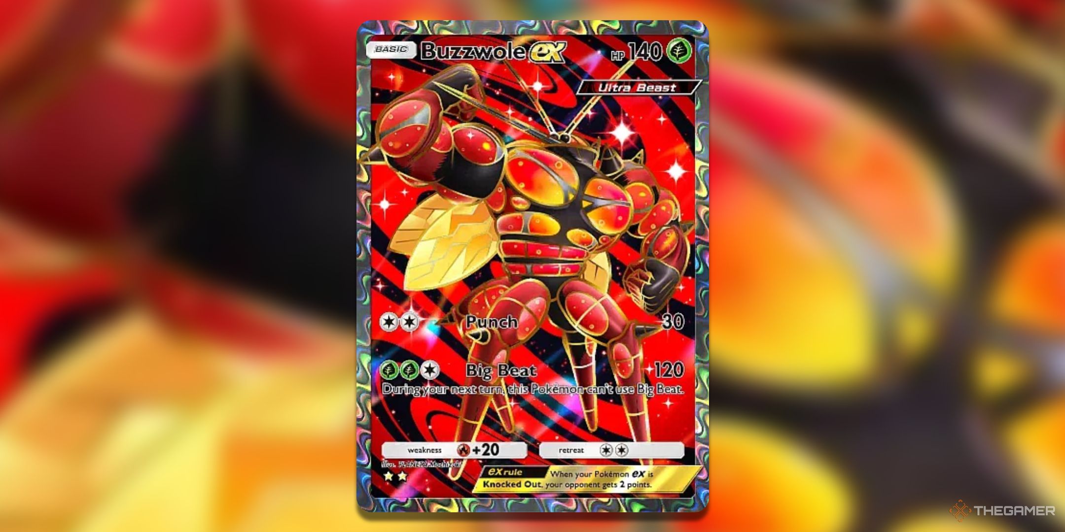 Super Rare Buzzwole ex Pokemon TCG Pocket card art from Extradimensional Crisis.
