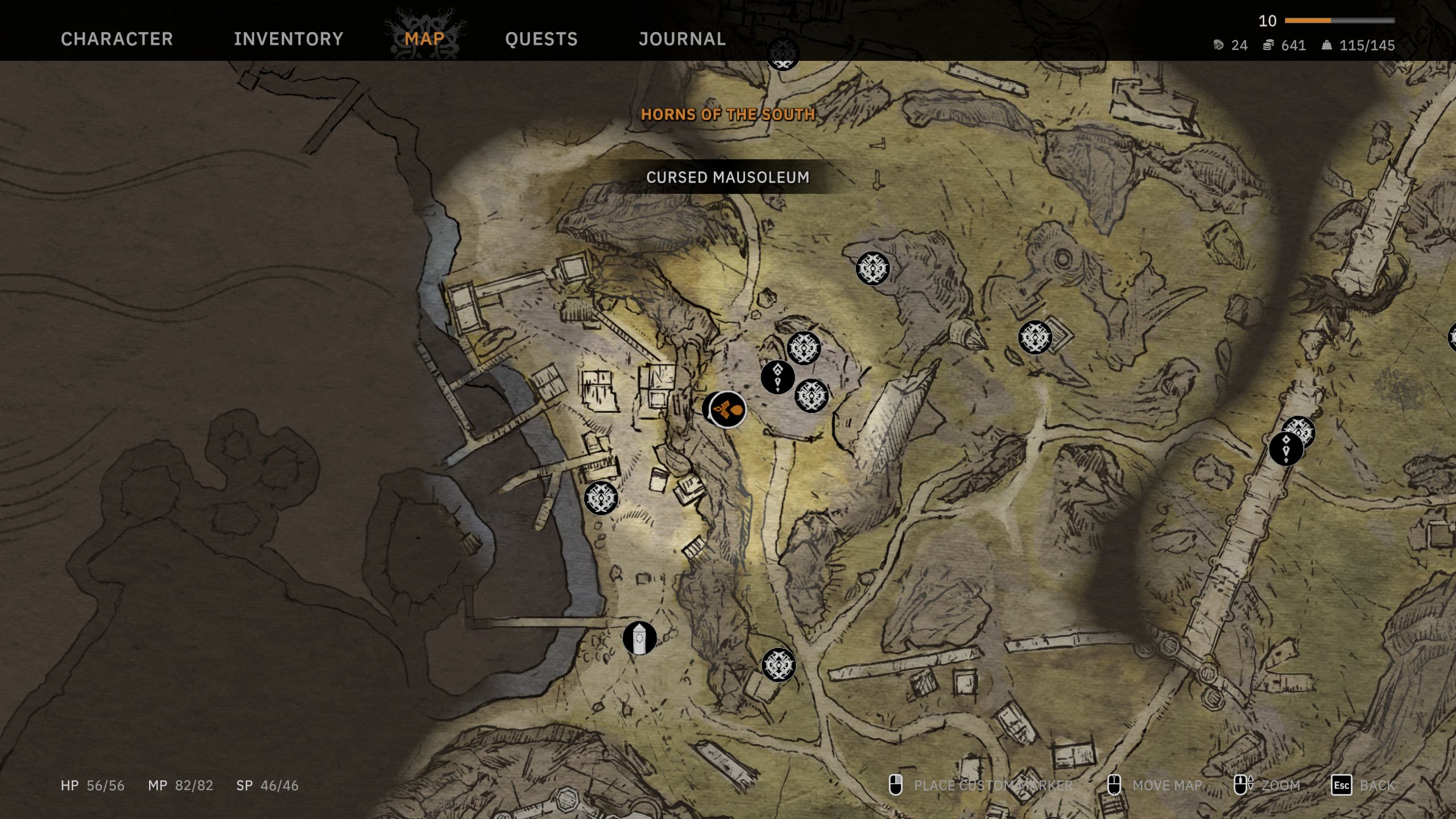 The map showing the Cursed Mausoleum in Tainted Grail: The Fall Of Avalon.