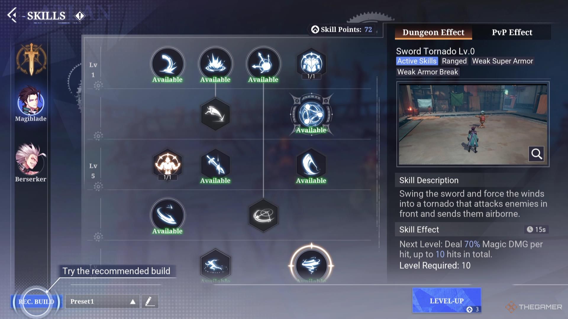 The Magiblade skill tree in Crystal of Atlan.