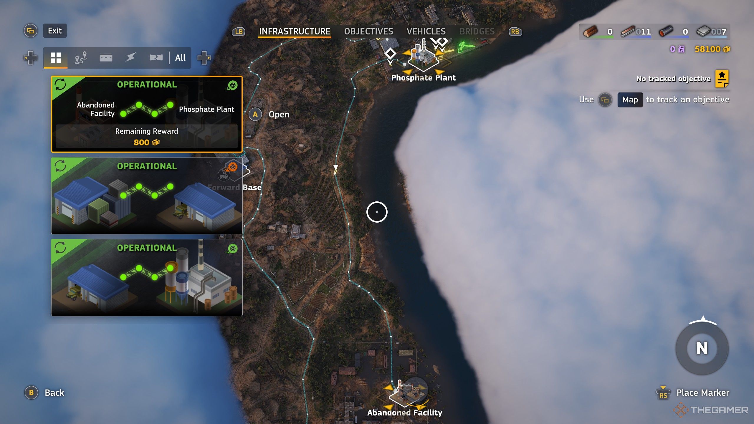 The map view of RoadCraft, detailing operational routes and their rewards.