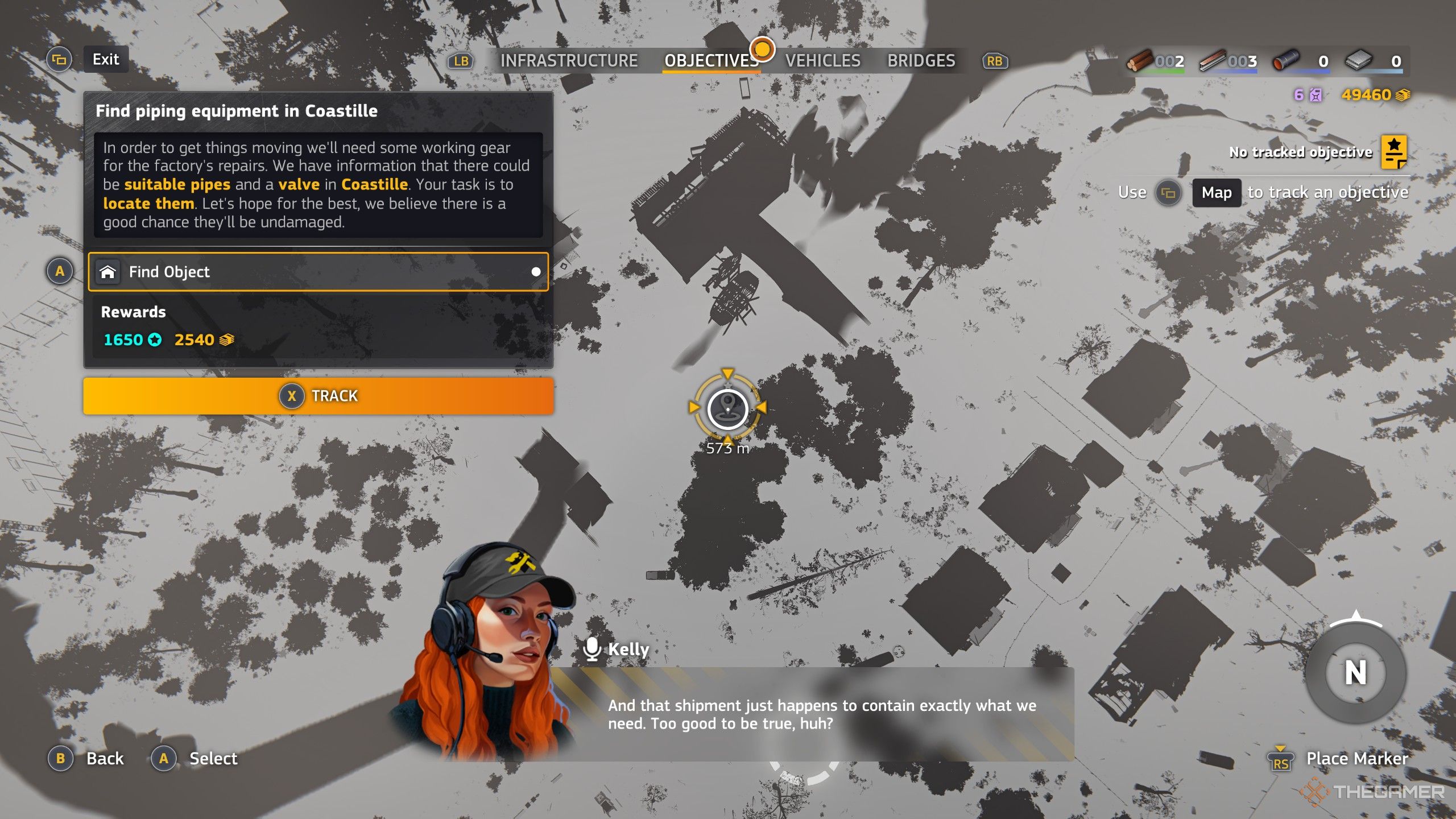 The map view of RoadCraft, showing details for a side job.