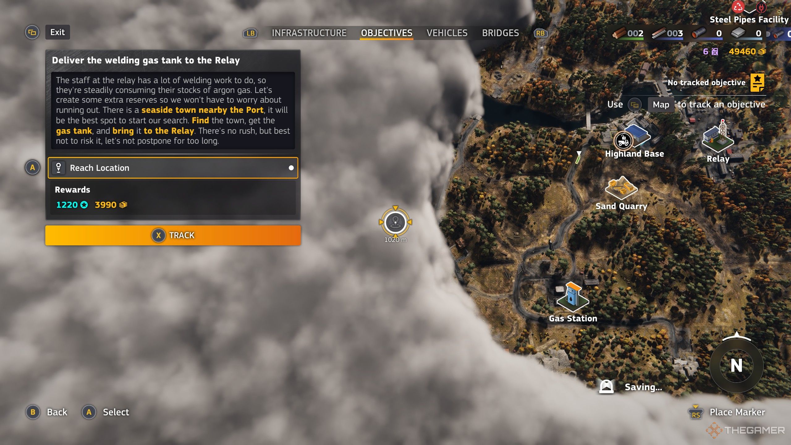 The map view of RoadCraft, showing the details for a main job.
