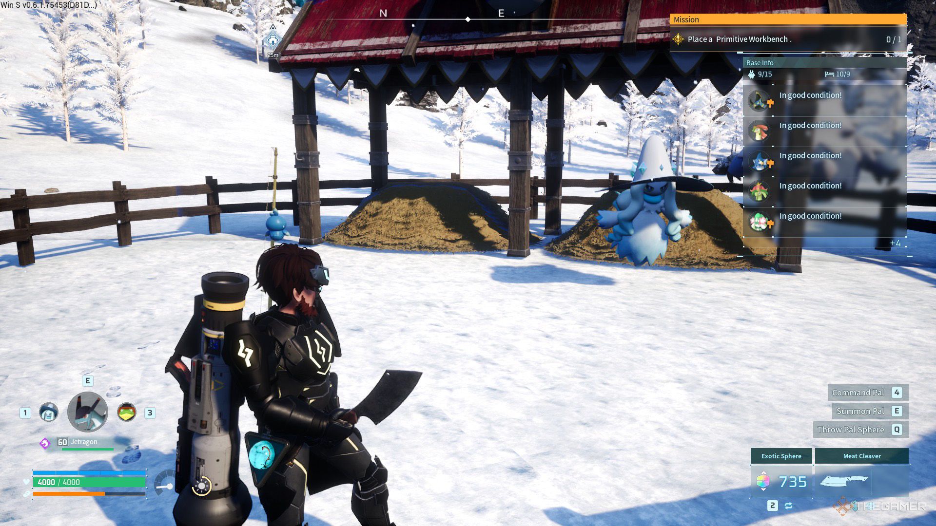 The player is checking an Icelyn inside a breeding farm in Palworld.