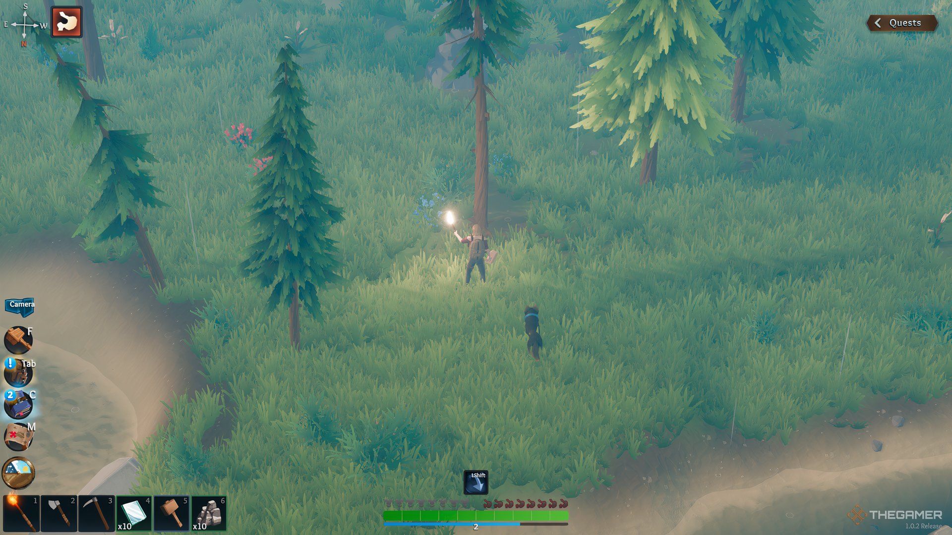 The player is near trees in Len's Island.