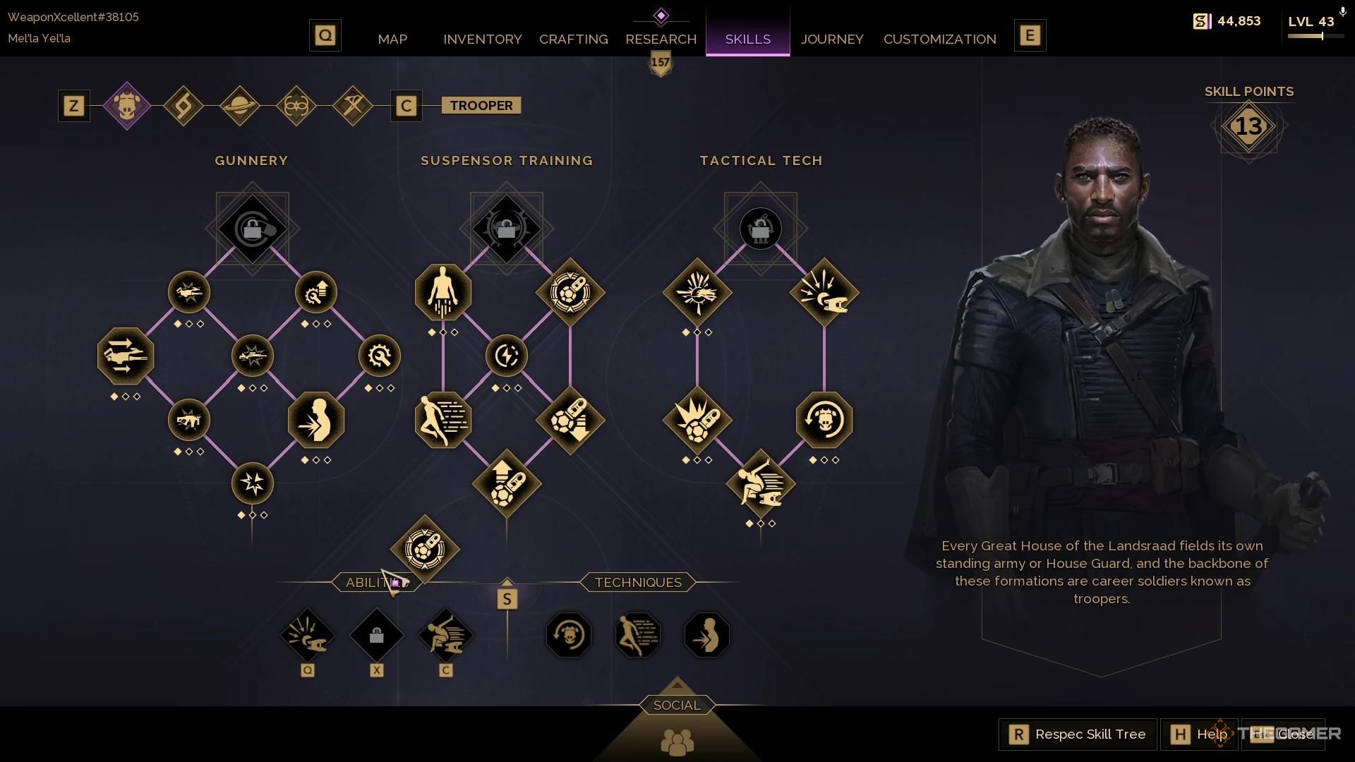 The Trooper skill tree in Dune Awakening.