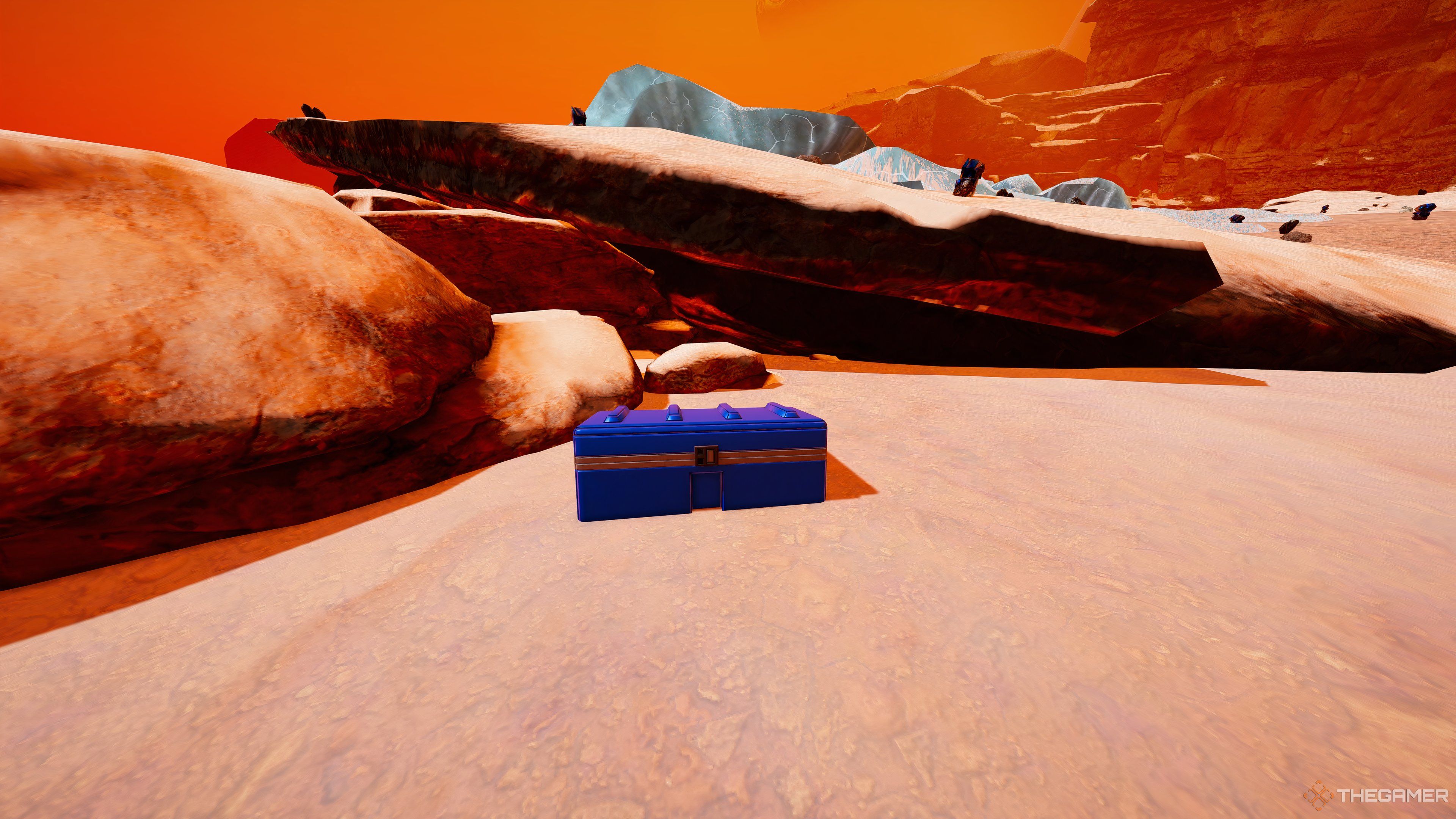 Treasure Crate on top of a snowy mountain in The Planet Crafter.