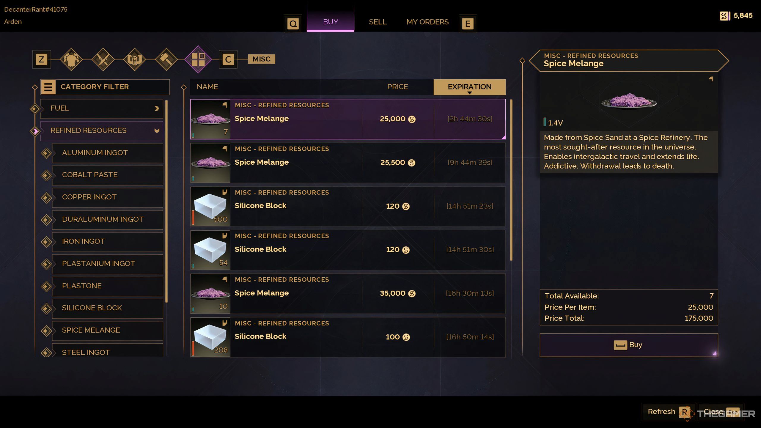 The buy items screen in the Exchange in Dune: Awakening. 