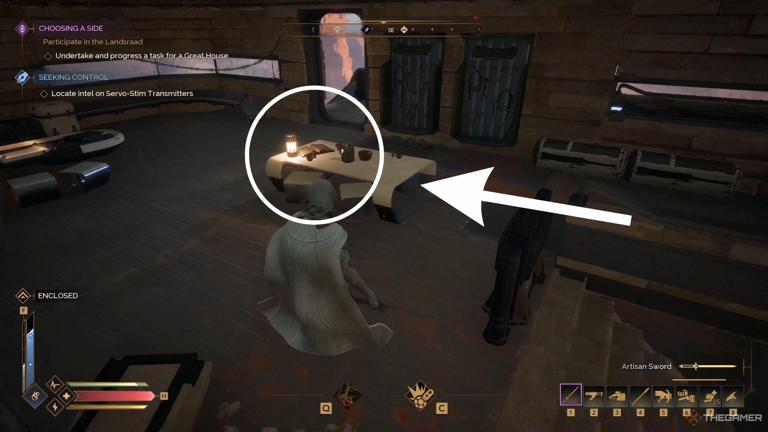 The location of a book in the Sweep Base that shows players where to get Transmitters in Dune: Awakening.