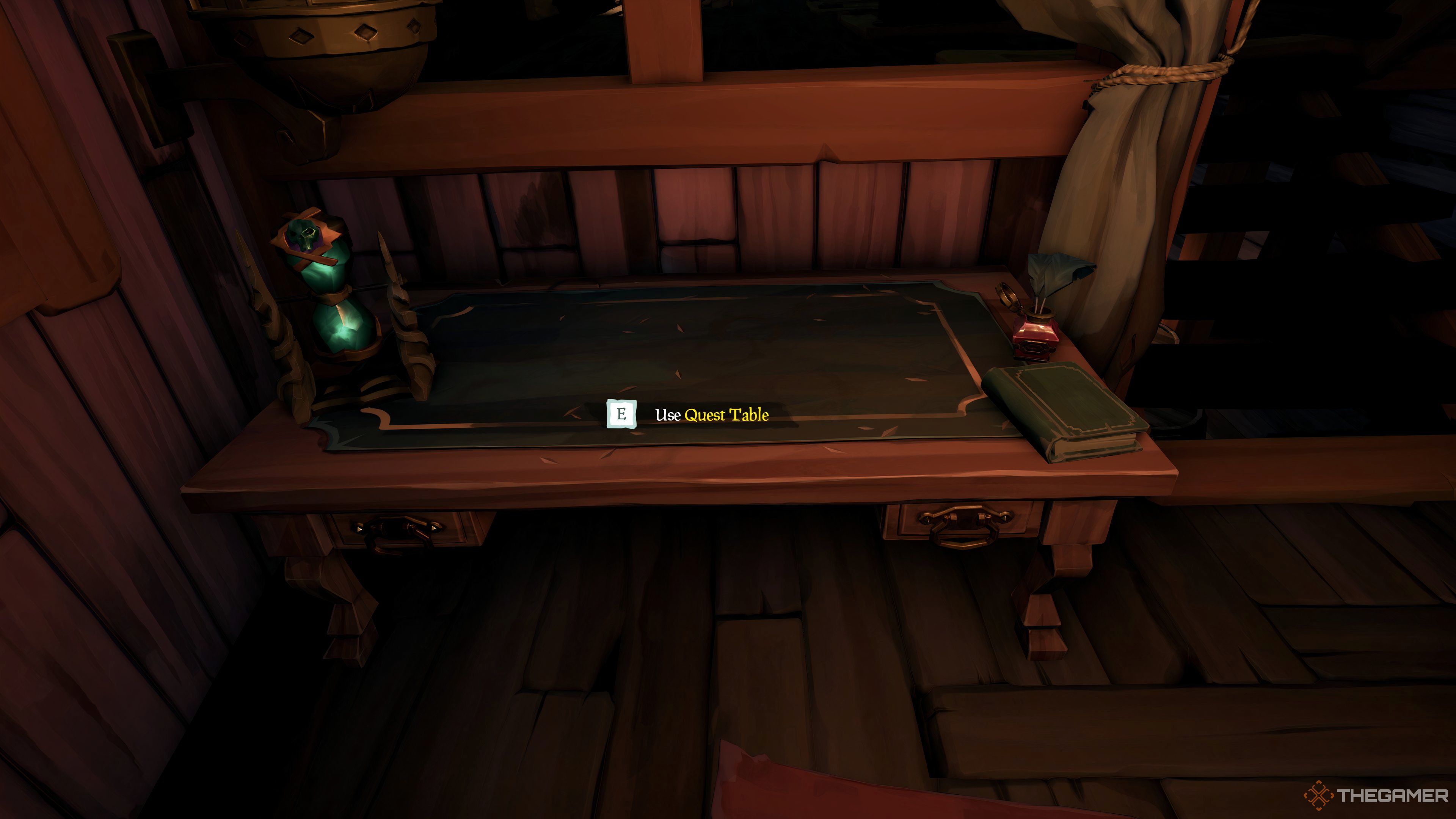 Use Quest Table Prompt in Sloop Ship in Sea of Thieves.