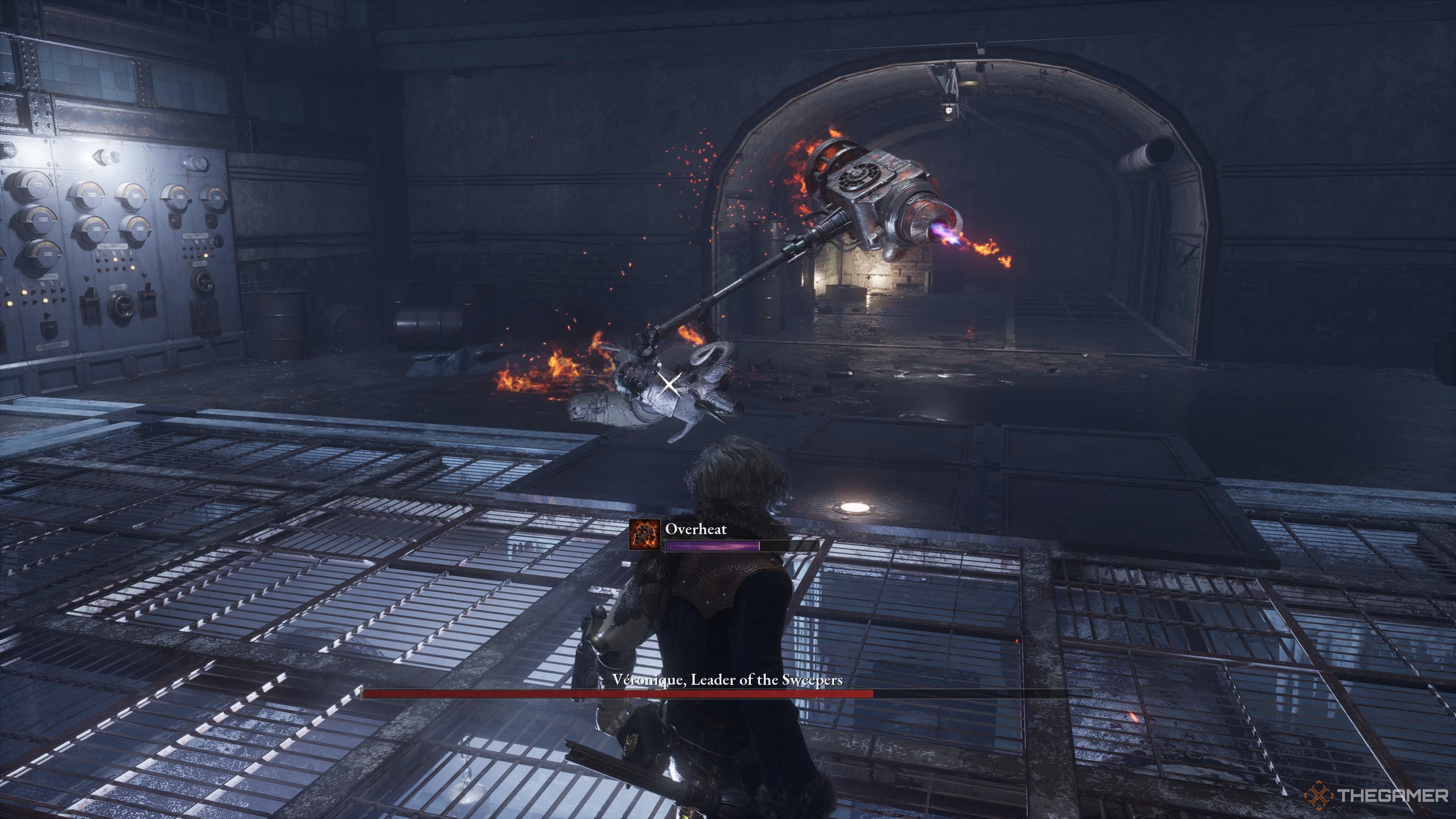 Veronique hammer attack mid-lunge in Lies Of P Overture.