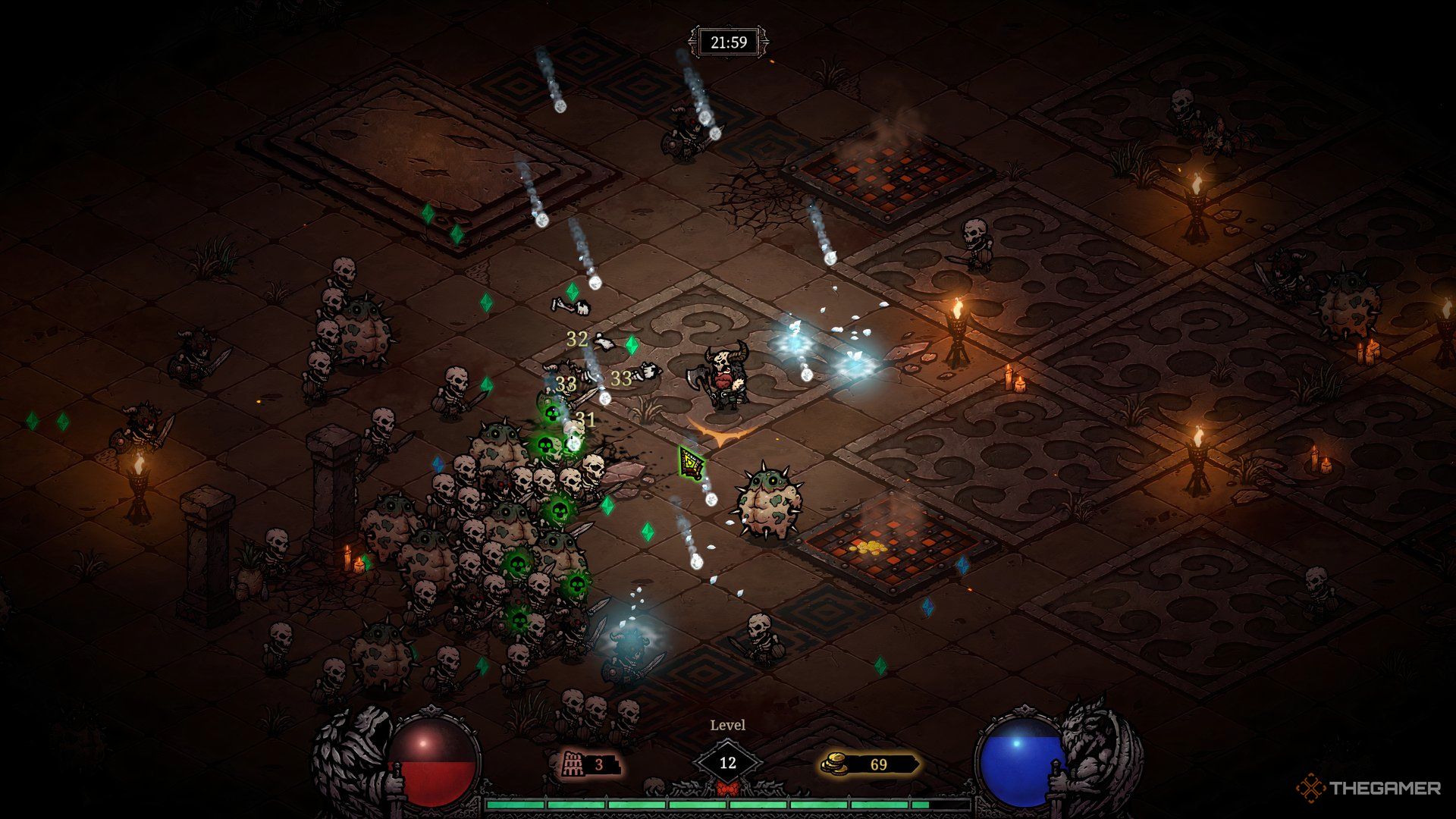 Warrior battling a horde on floor 3 in the Tower of Babel Survivors of Chaos.